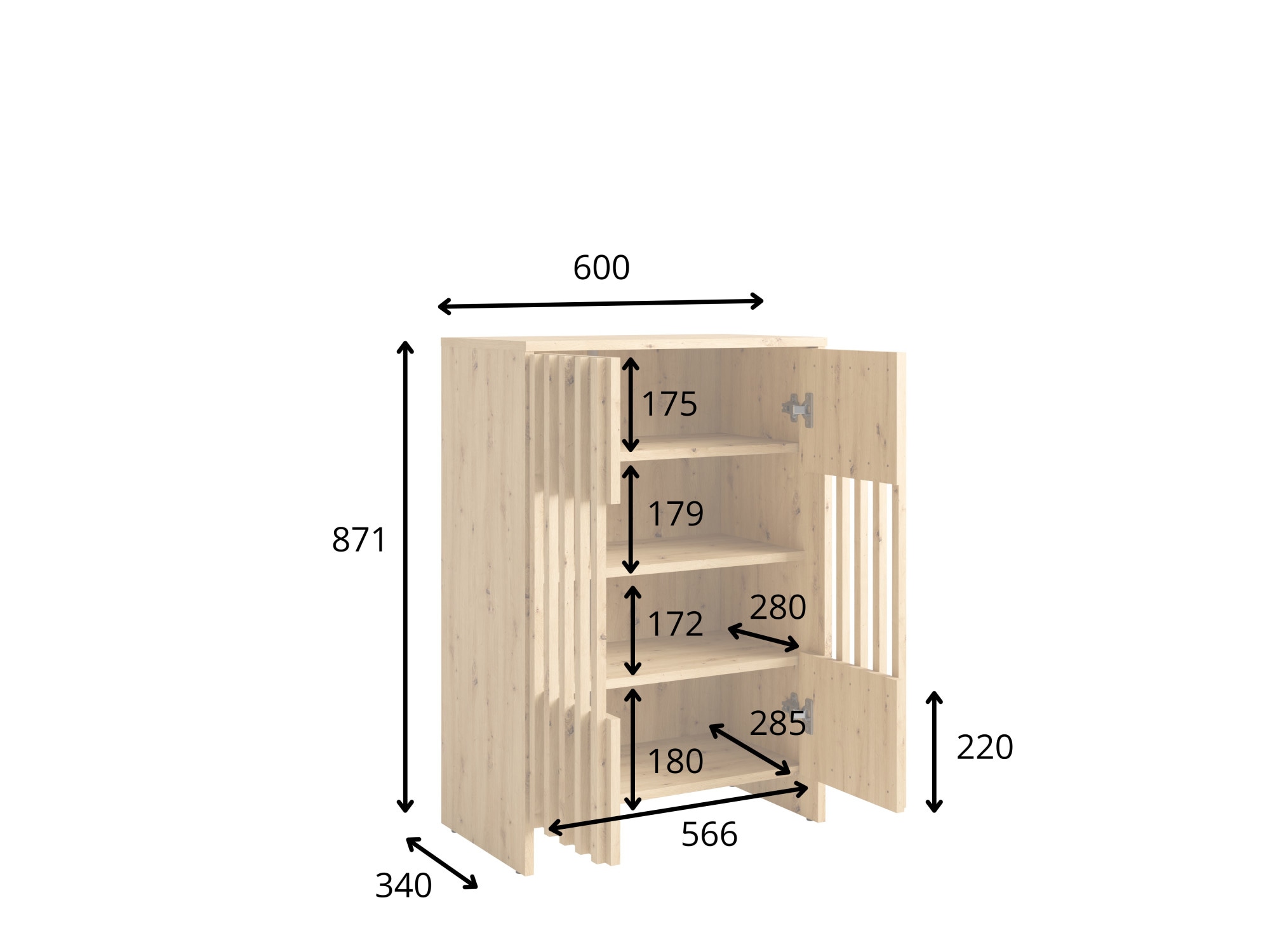 Home affaire Schuhschrank »MURET Schuhregal mit vier Fächer und zwei Türen, Lamellenfronten« Schuhkommode mit viel Stauraum, Maße B/T/H: 60/35,4/87 cm