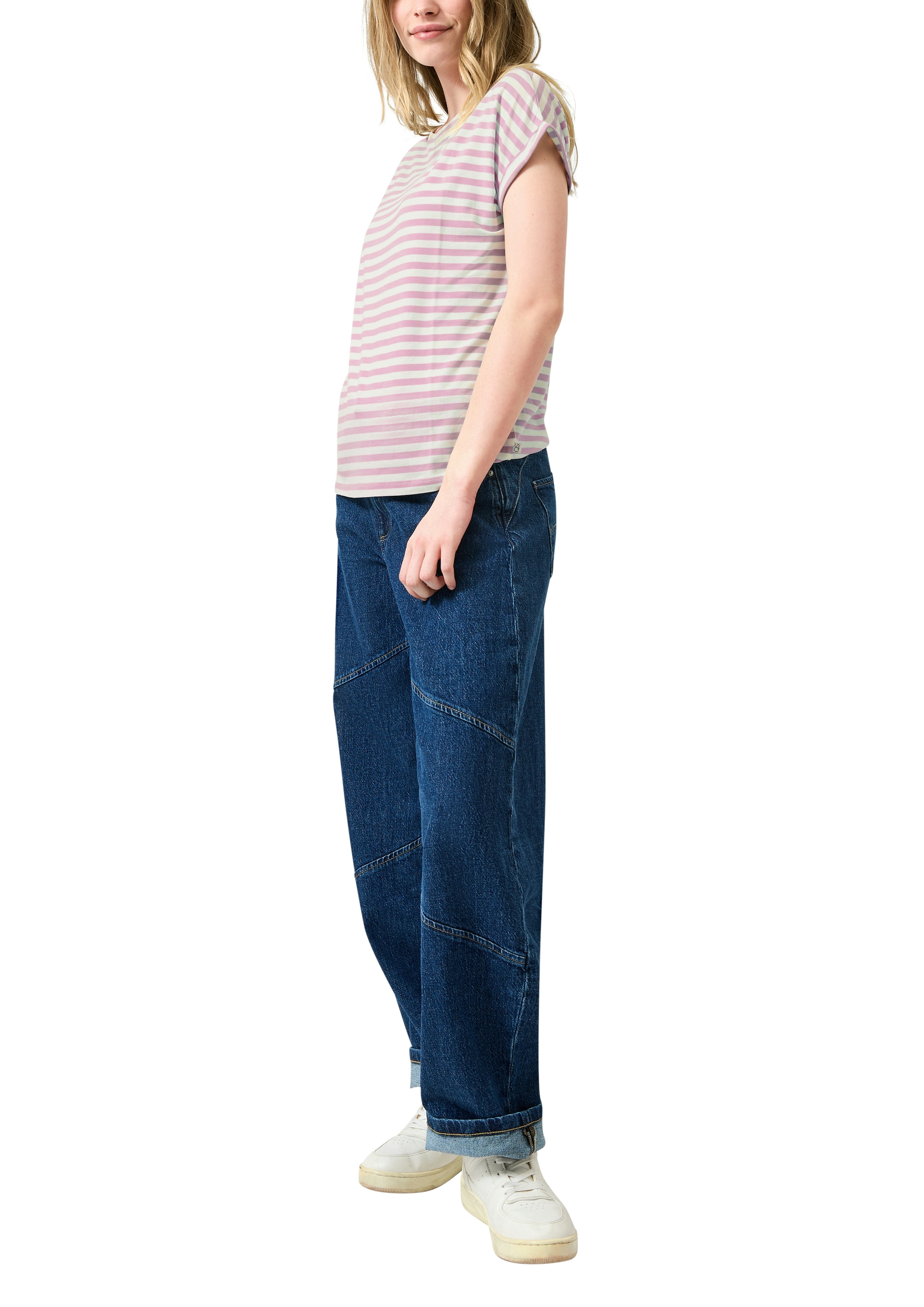 QS Kurzarmshirt im Streifen-Design
