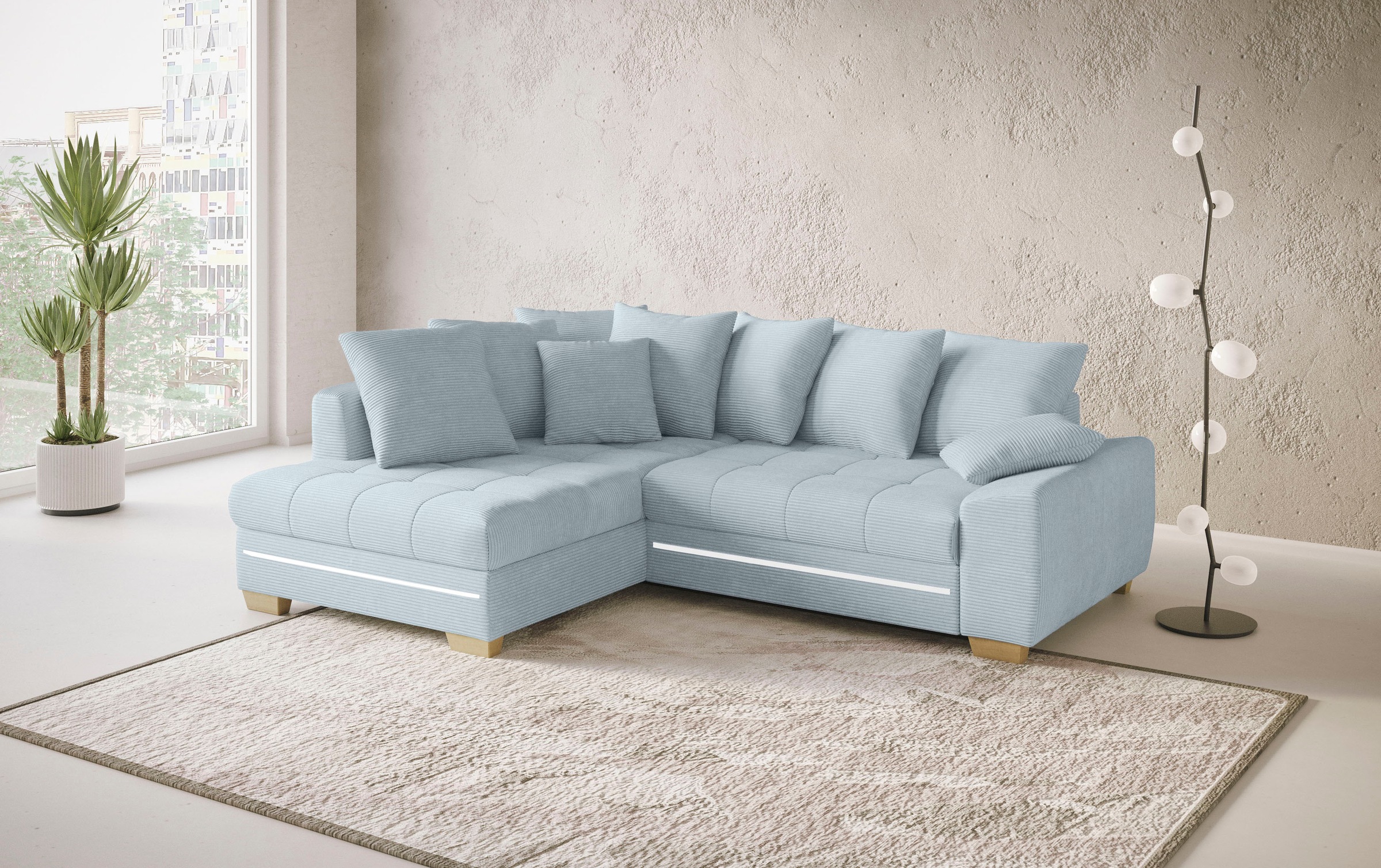 Mr. Couch Ecksofa »Nikita II, L-Form«, mit Kaltschaum, RGB-LED Beleuchtung, wahlweise mit Bett, Bettkasten
