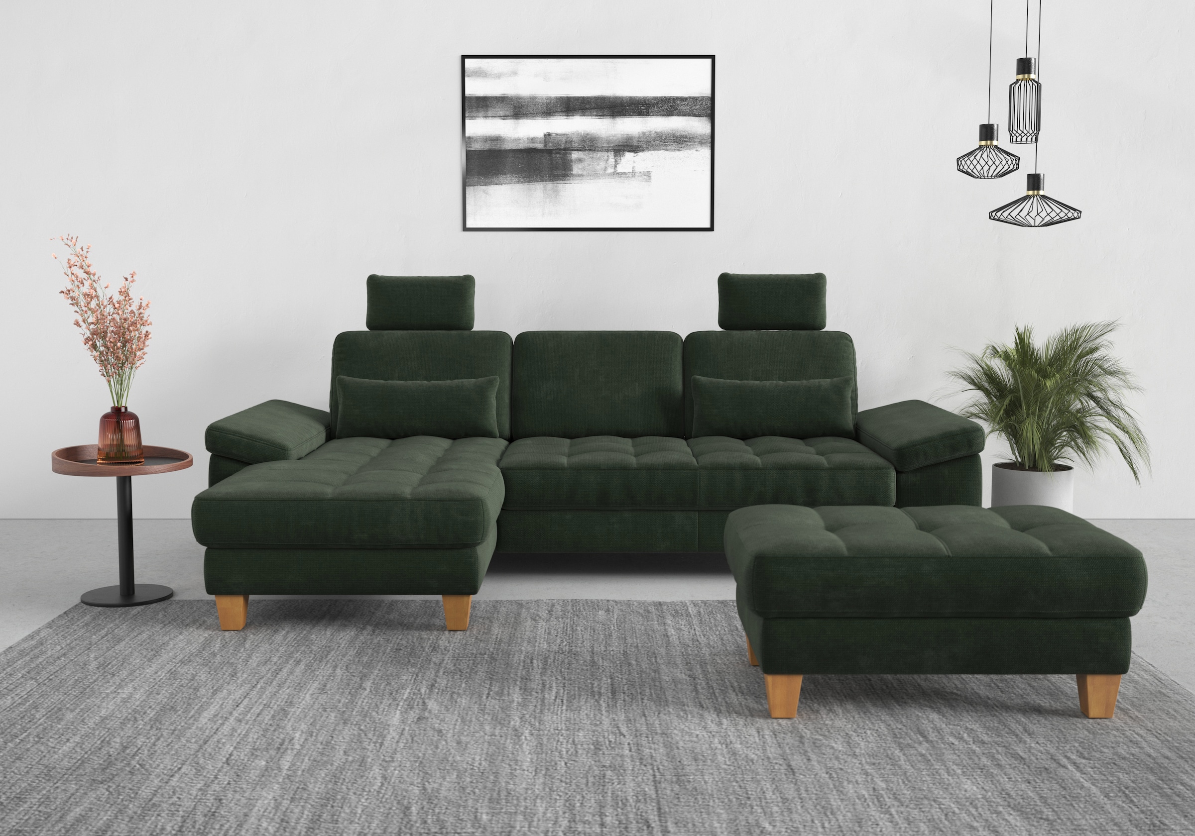 sit&more Ecksofa »Westham L-Form«, mit Recamiere, mit oder ohne Bettfunktion, Bettkasten, Füße Eiche