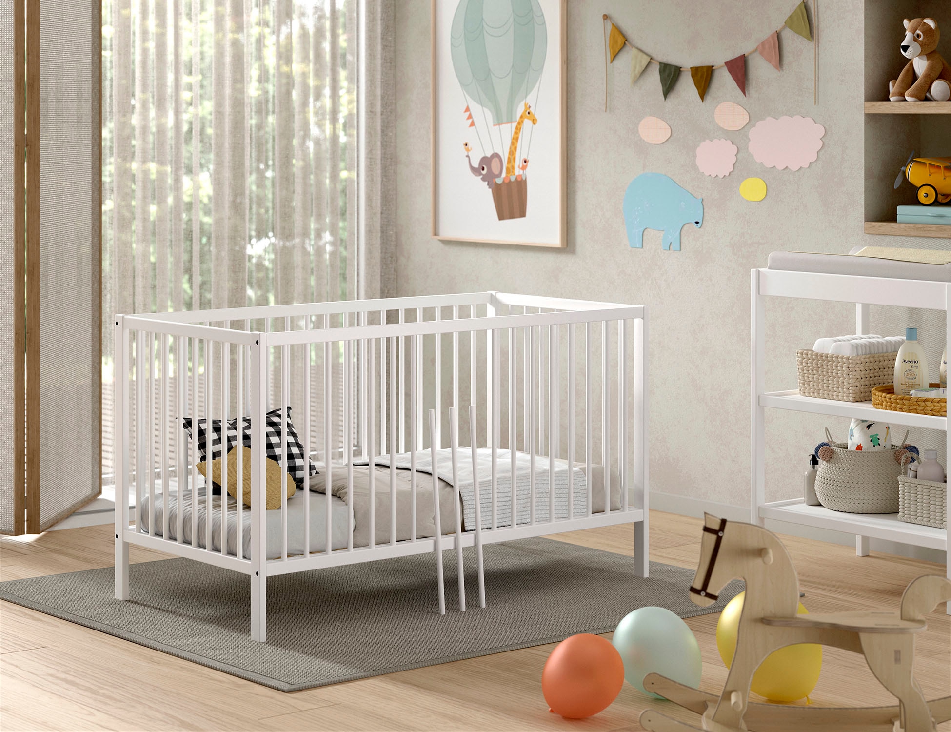 Vipack Babybett »Dino 70/140 mit 3-fach verstellb. Lattenrost, inkl. 3 Schlupfsprossen«, aus massiver Buche, umbaubar zum Juniorbett, wahlweise in 3 Farben