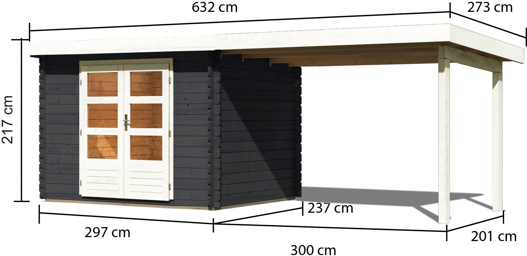 Karibu Gartenhaus »Schloßsee 3«, (Set), mit Anbaudach und Fußboden im Haus