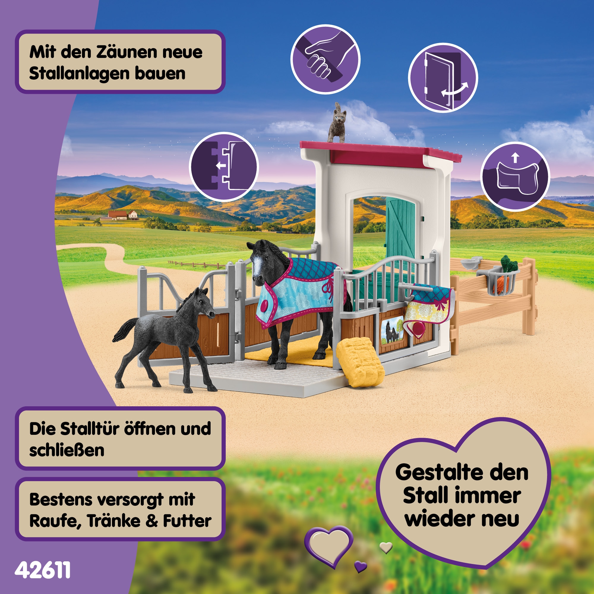Schleich® Spielwelt »HORSE CLUB, Pferdebox mit Stute und Fohlen (42611)«