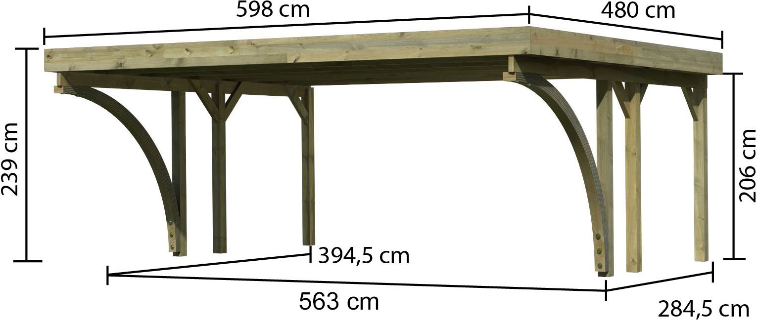 Karibu Einzelcarport »»Classic 1 SET« Stahl-Dach Variante C, mit zwei Einfahrtsbogen« Massivholz 540 cm KDI aus Masivholz
