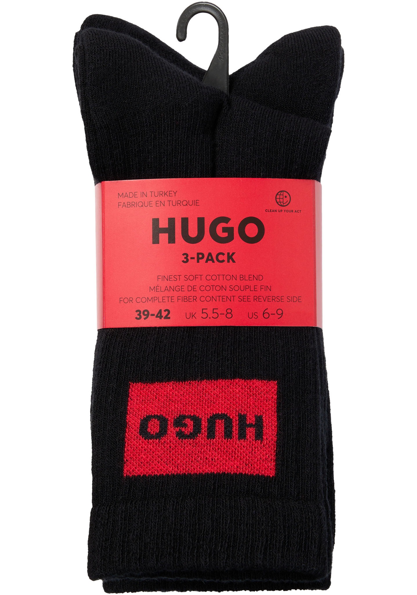 HUGO Underwear Freizeitsocken »3P QS RIB LABEL«, (Packung, 3 Paar, 3er), mit kontrastfarbenen HUGO Logo