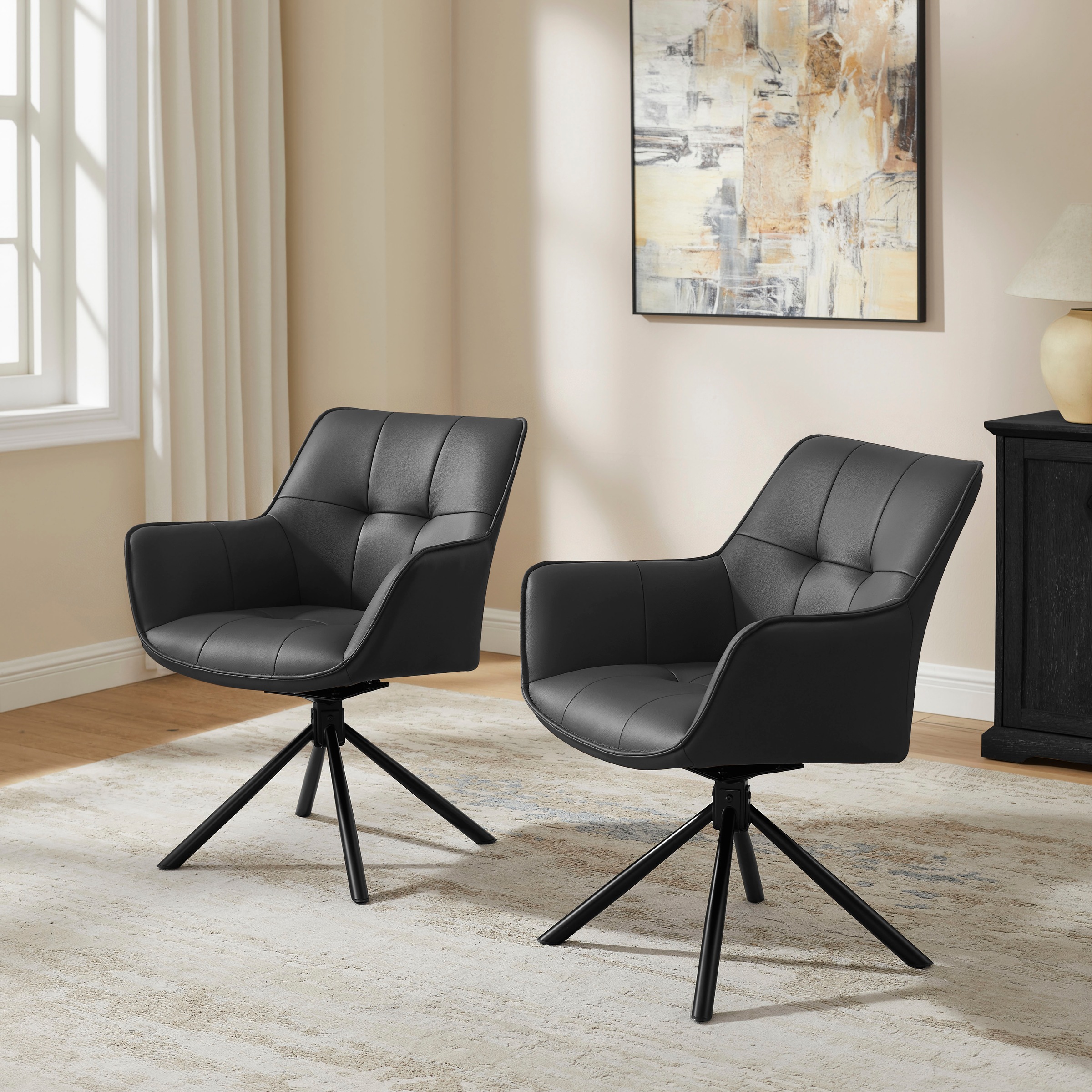OTTO home Drehstuhl »Lika« (Set) 2 Stk.echtes Leder, 360° Drehfunktion, Steppnähte, Metallgestell
