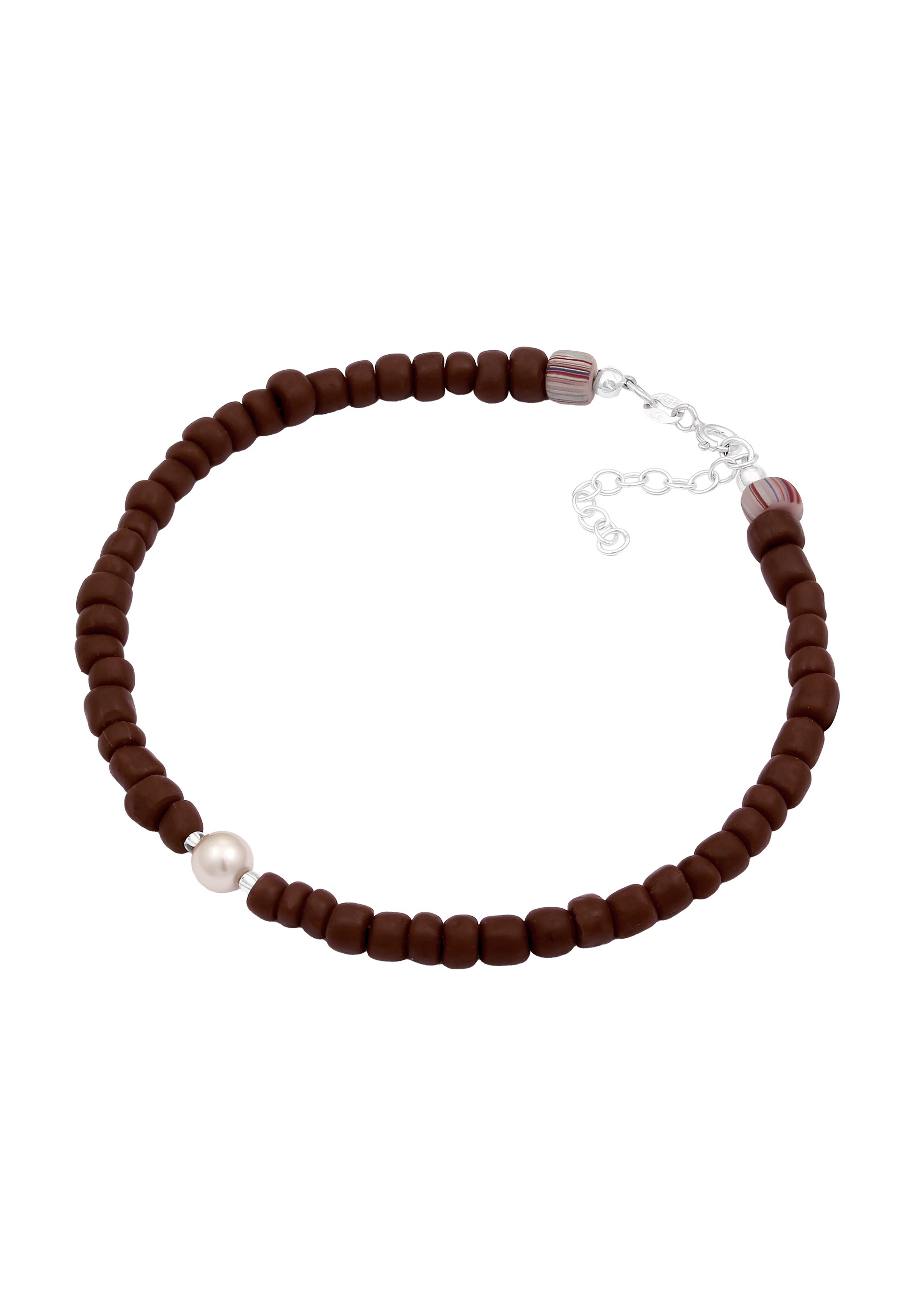 Elli Fußkette »Fußschmuck Glas Perlen Braun Synthetische Perle Weiß 925 Sterling Silber«