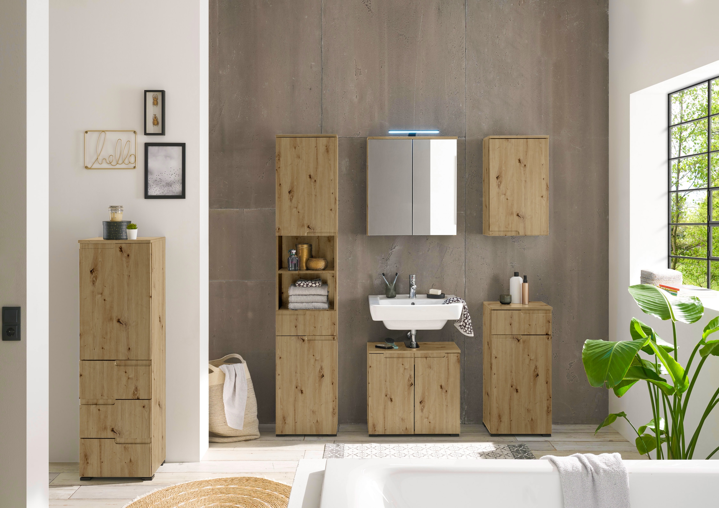 BASIC by Balculina Spiegelschrank »Spice, Badezimmerschrank BxTxH 60x67x20 cm«, (1 St.), Breite 60 cm, LED-Beleuchtung