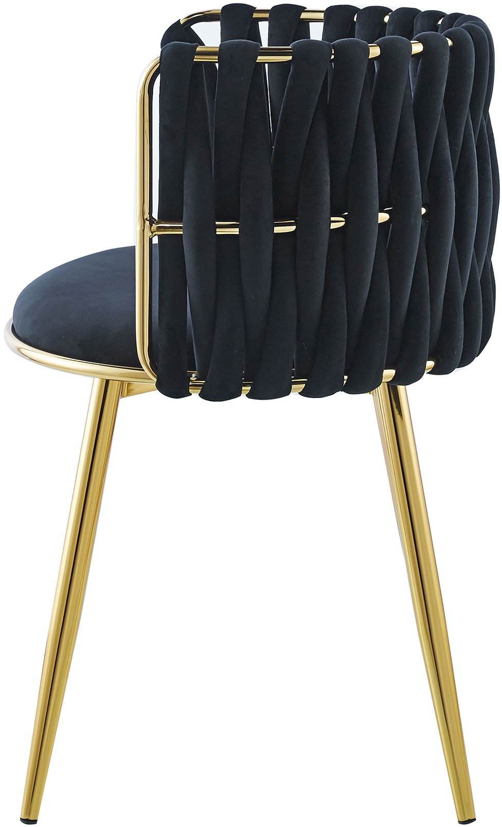 Kayoom Polsterstuhl »Stuhl Melly 125 2er-Set,tolles Design der Rückenlehne, runde Sitzfläch«, (Set), 2 St., ausgefallen geflochtene Rückenlehne, Samtbezug, goldene Beine