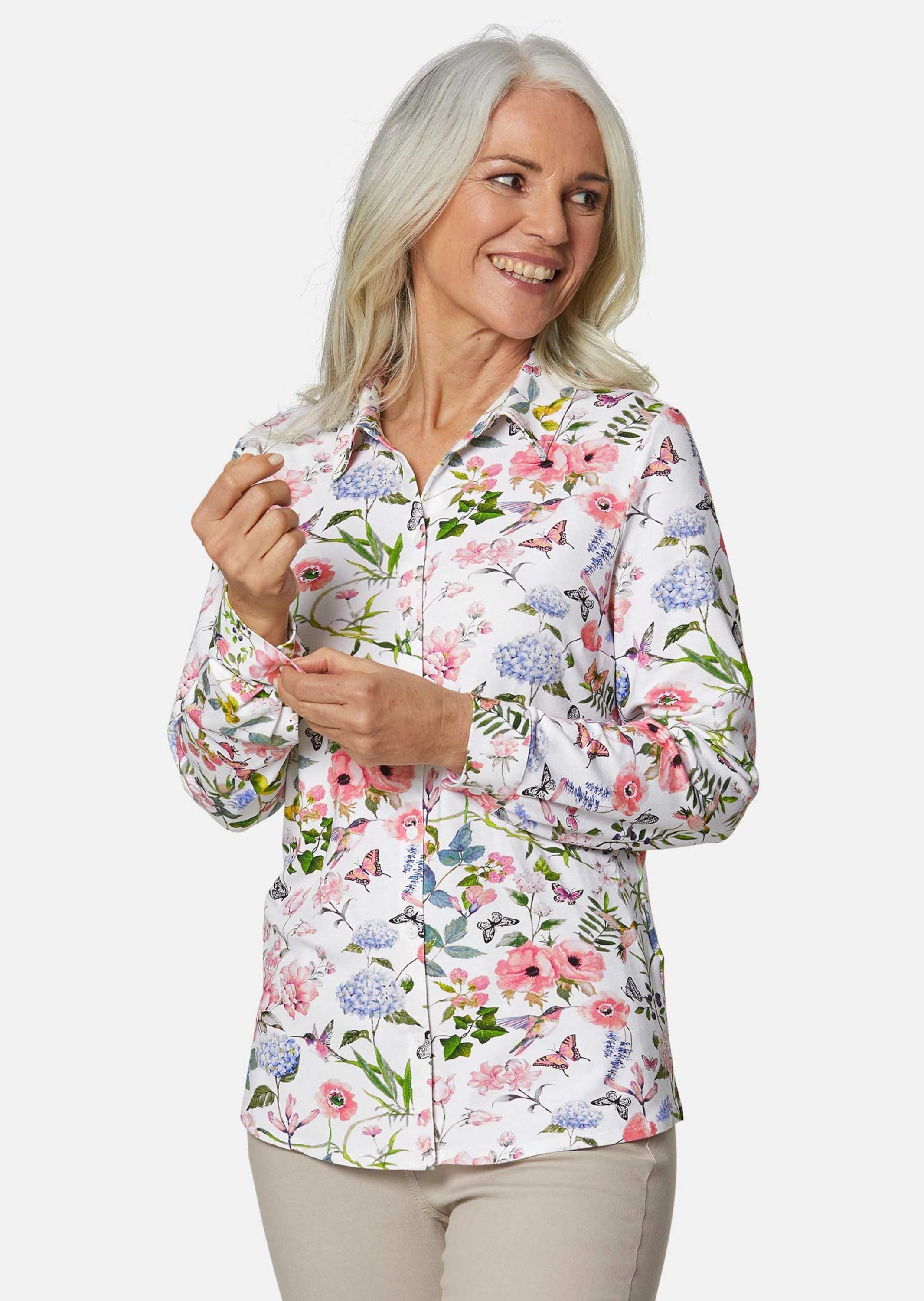 GOLDNER Hemdbluse »Kurzgröße Ausdrucksstarke Jerseybluse mit Stretchanteil«
