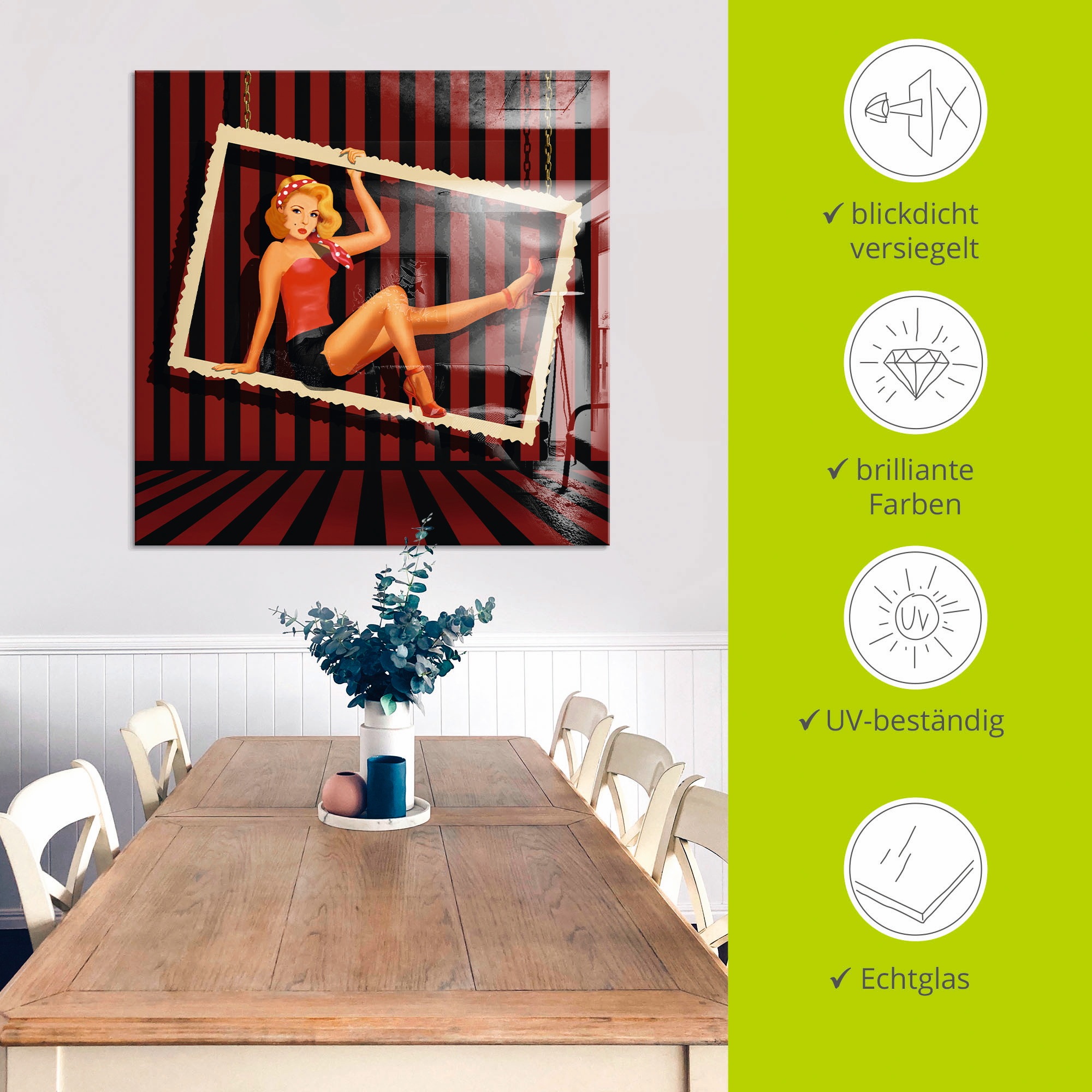 Artland Glasbild »Schönheit aus den 50er Jahren« Frau 1 Stk. tlg. in verschiedenen Größen