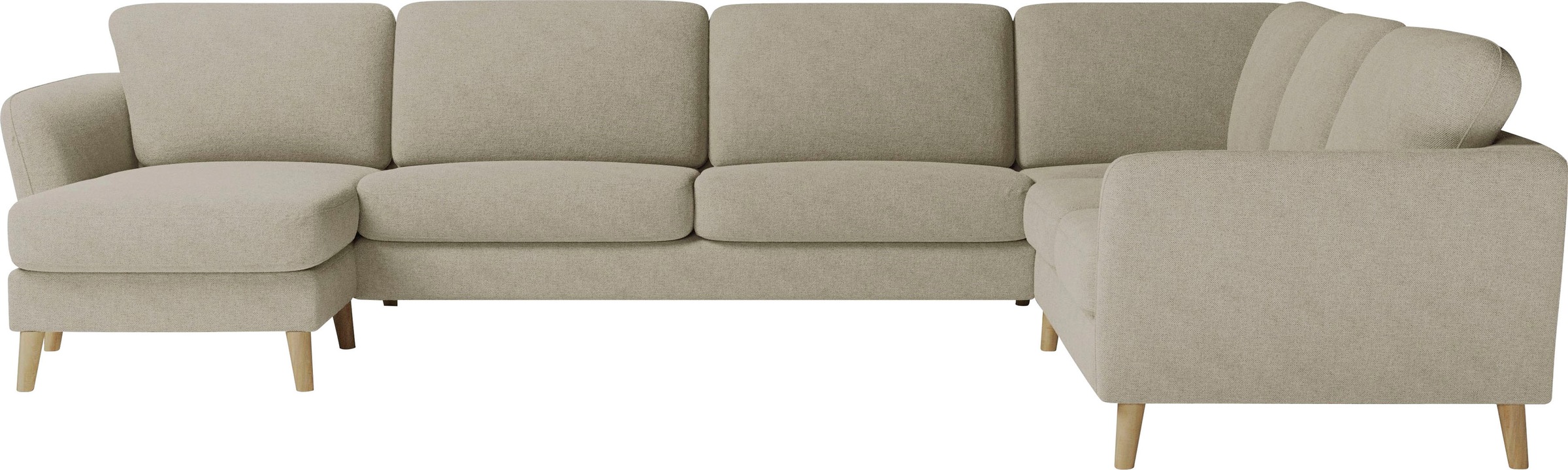 Home affaire Wohnlandschaft »MARSEILLE XXL 349cm, U-Form, Ottomane rechts/links wählbar« Massivholzbeine Eiche, Landhausstil, Wellenunterfederung