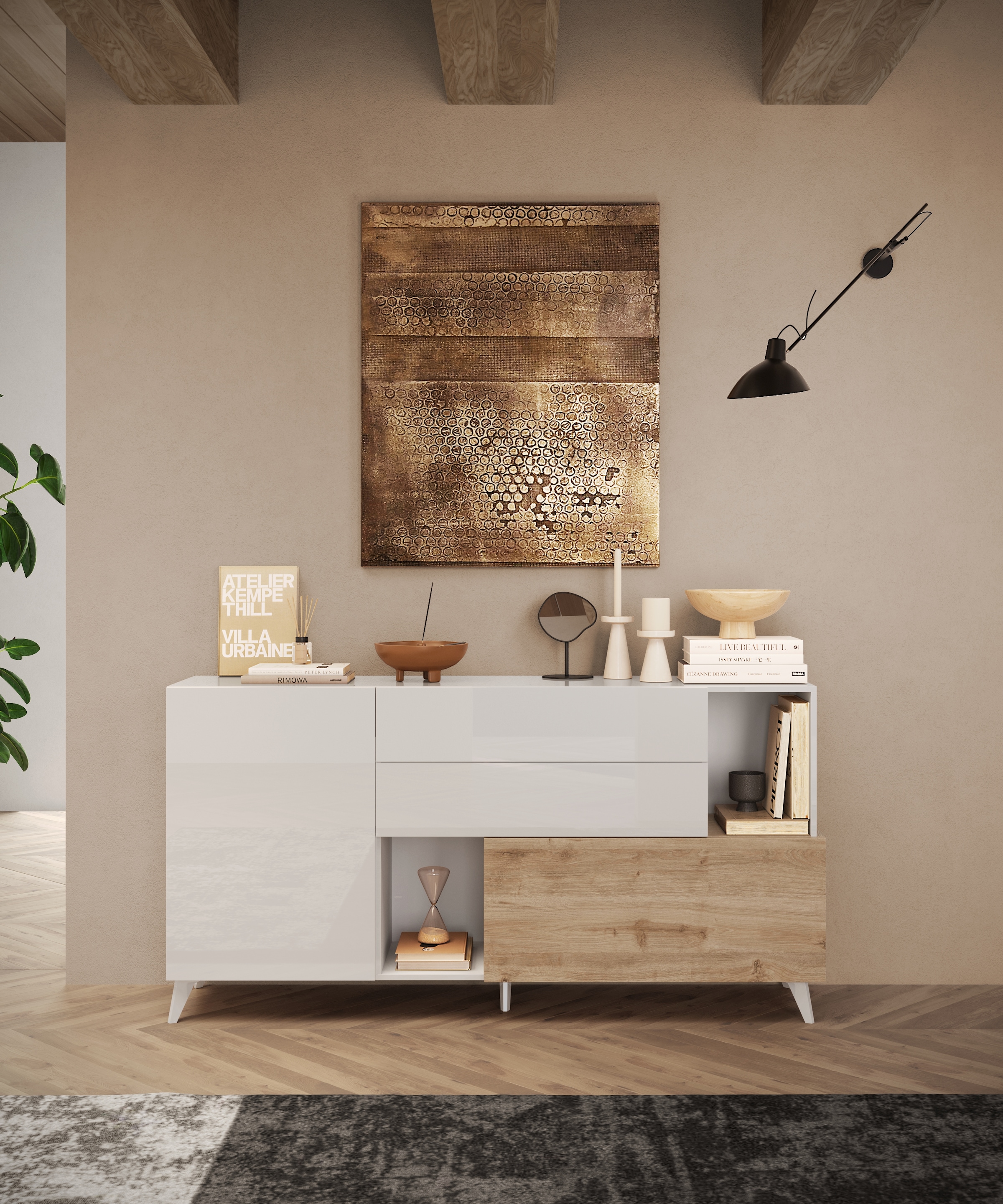 INOSIGN Sideboard »Monaco Breite 181 cm, Anrichte mit 1 Tür, 1 Klappe u. 2 Schubkästen«, Kommode, Soft/Self Closing