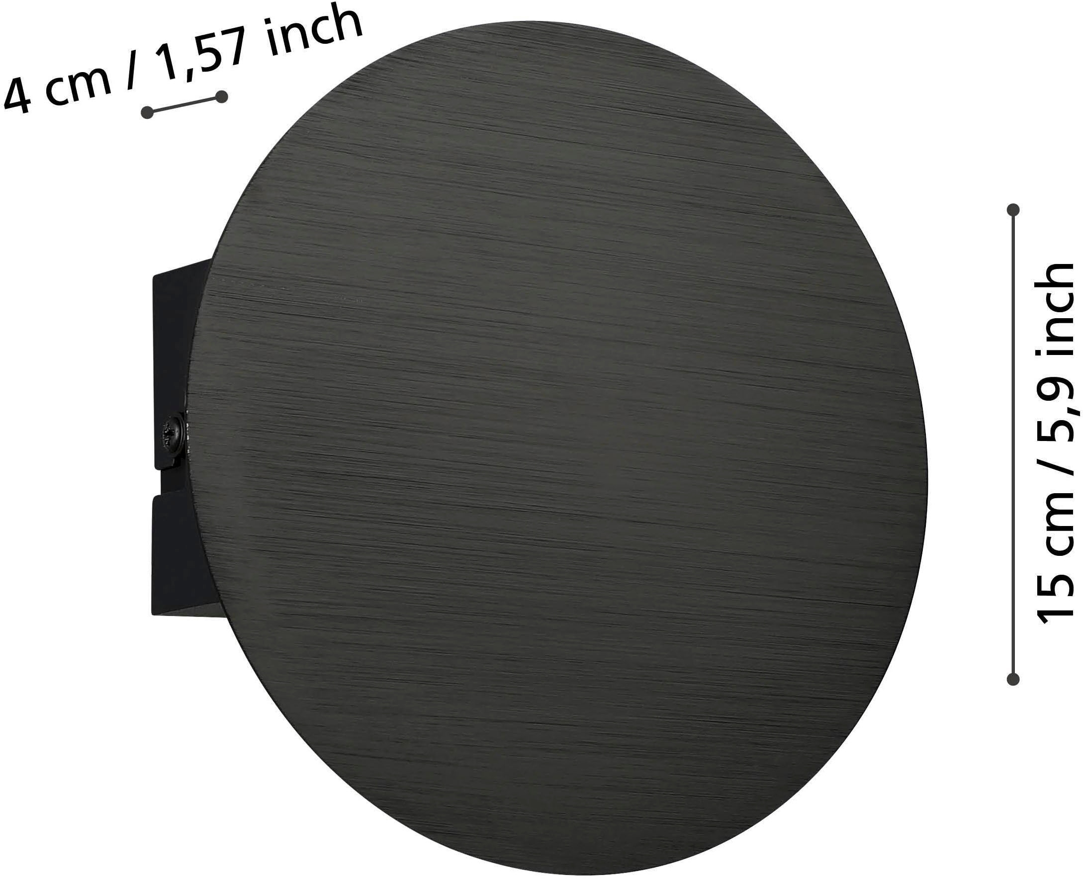 EGLO Wandleuchte »Talamello Wandlampe, Wandspot, Metall, indirekte Beleuchtung, Lampe« LED-Modul 1 Stk. Warmweiß Wand-/Deckenleuchte - Ø15 x AL4 cm - schwarz - 4W inkl.