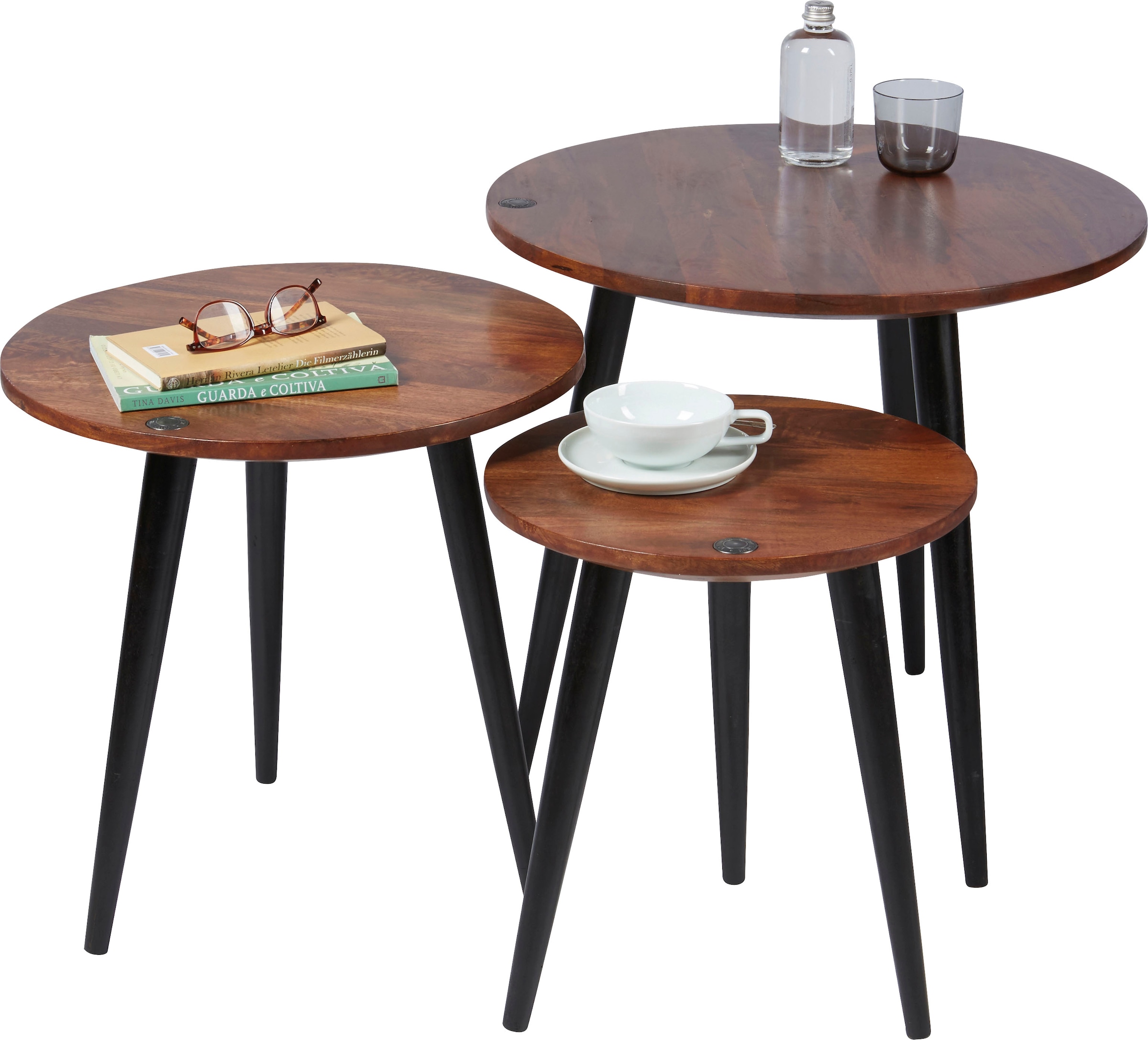 TOM TAILOR HOME Beistelltisch »T-WOOD TABLE MEDIUM«, Beistelltisch mit Knopfdetail, dunkles Mangoholz und schwarze Beine
