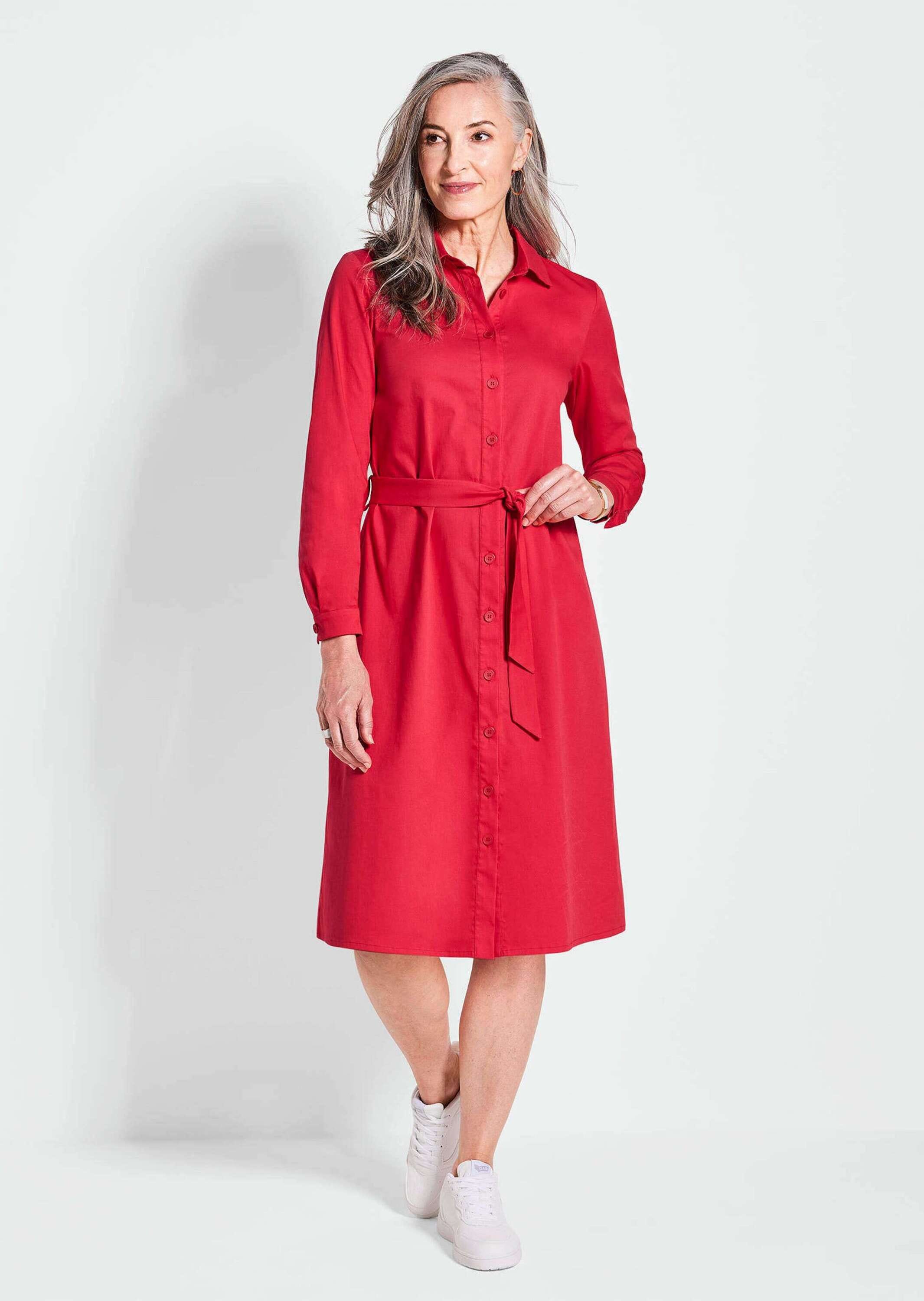 GOLDNER Sommerkleid »Kurzgröße Elegantes Hemdblusenkleid mit Bindegürtel«