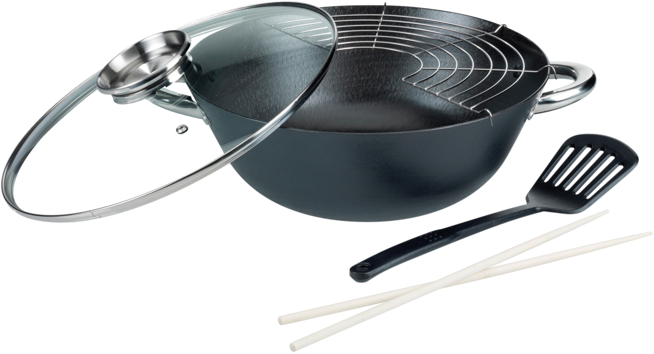 GSW Topf-Set »Gourmet Granit«, Aluminiumguss, (Set, 7 tlg., (3 Pfannen, 1  Bräter, 1 Multi-Wok, 1 Kochzange, 1 Pfannenwender), Induktion mit 3 Jahren  XXL Garantie