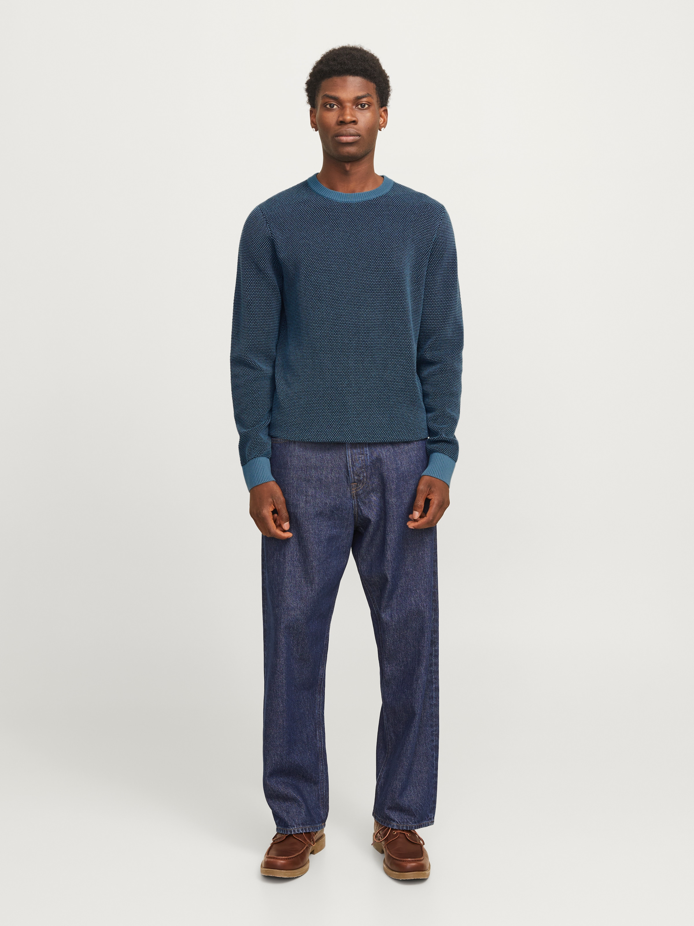 Jack & Jones Rundhalspullover »JJEGLOBE KNIT CREW NECK NOOS«, in Strick Optik