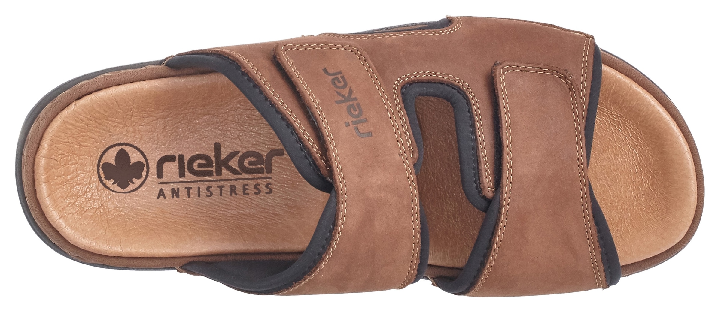 Rieker Pantolette  Hausschuh, Sommerschuh, Urlaubschuh mit dezentem Logoschriftzug