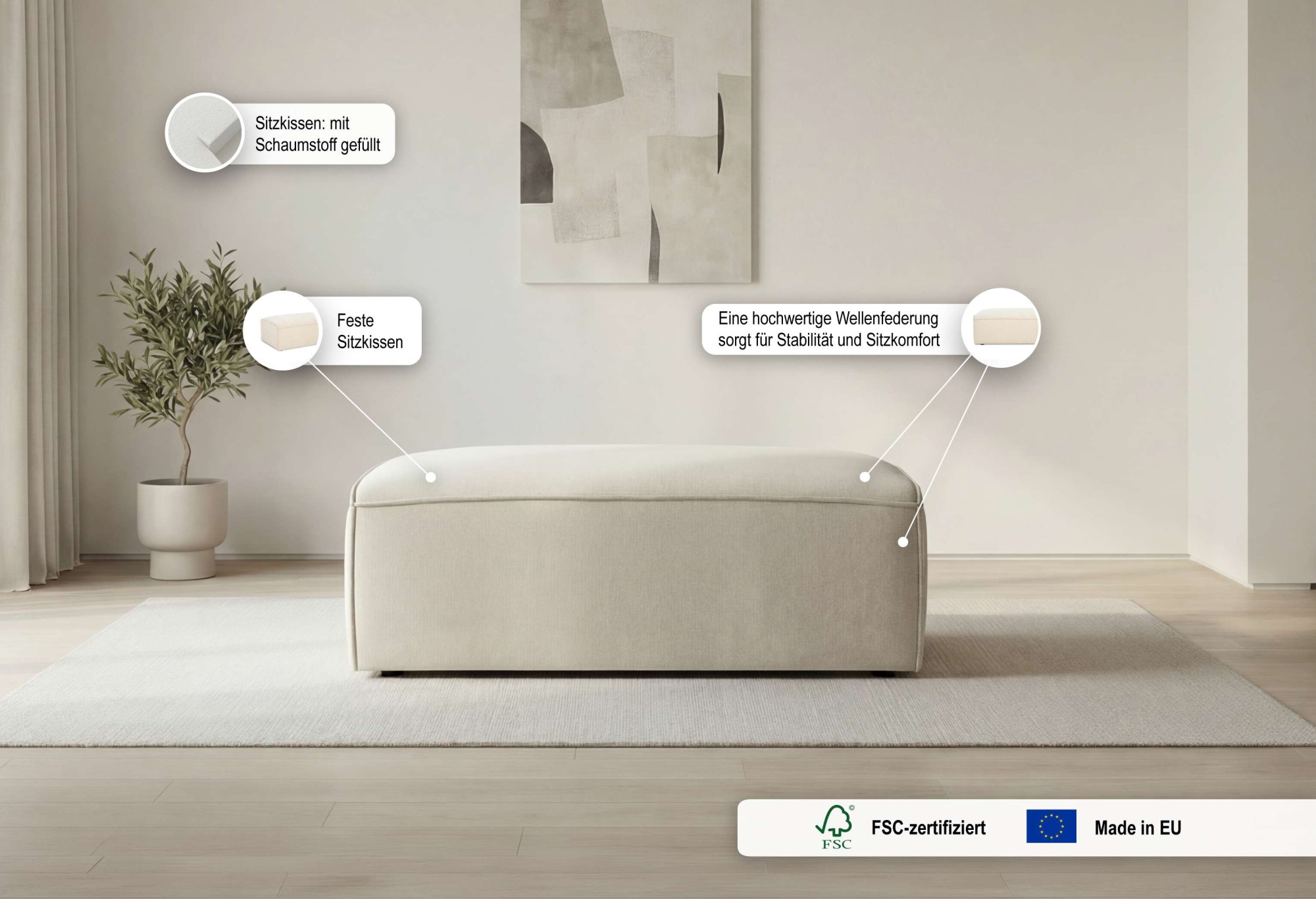 OTTO home Polsterhocker »Mittel« 1 Stk. tlg. 102x61 cm, bodentief