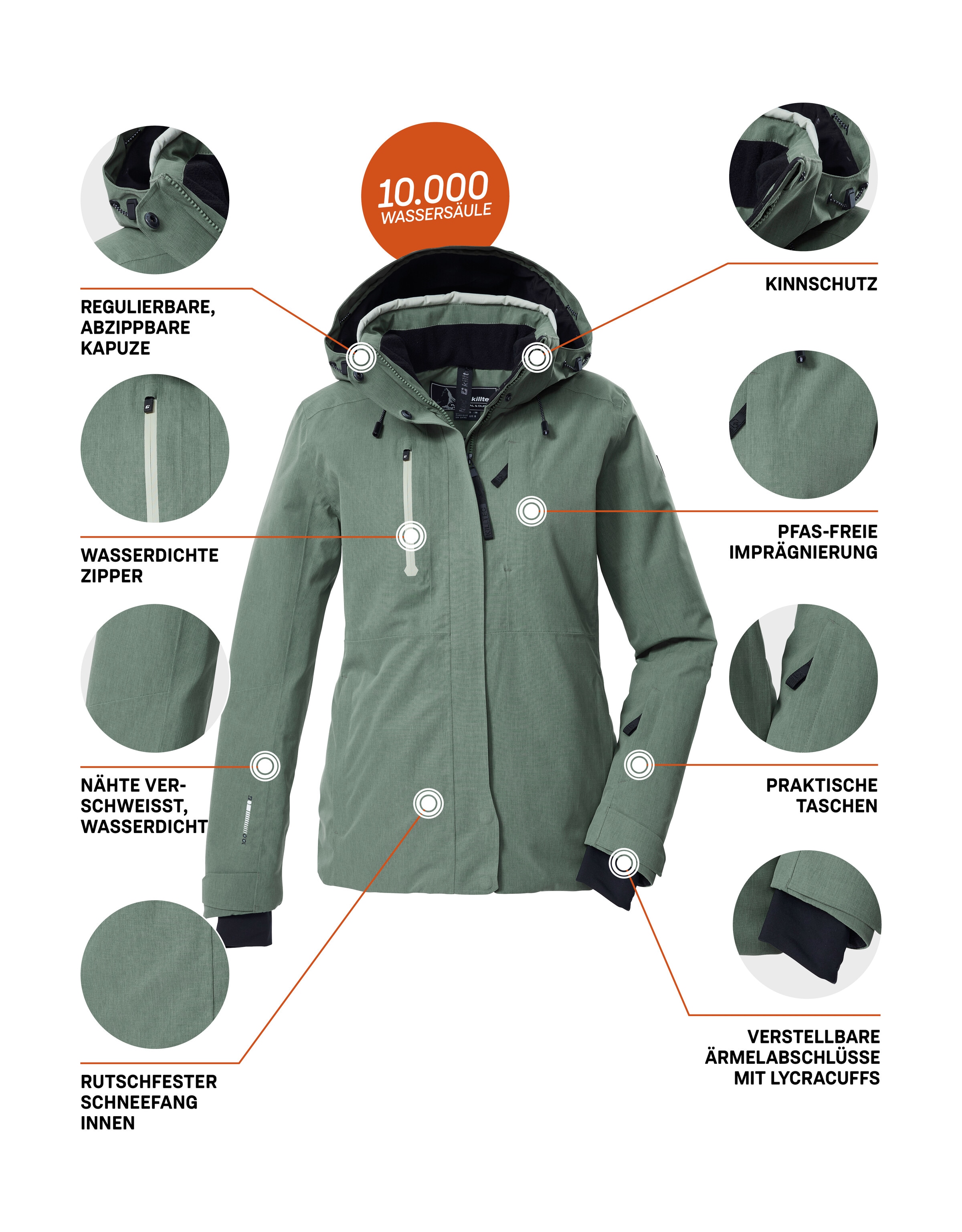 Killtec Skijacke »KSW 35 WMN SKI JCKT« Wasserdicht, atmungsaktiv, PFAS-frei, recyceltes Material