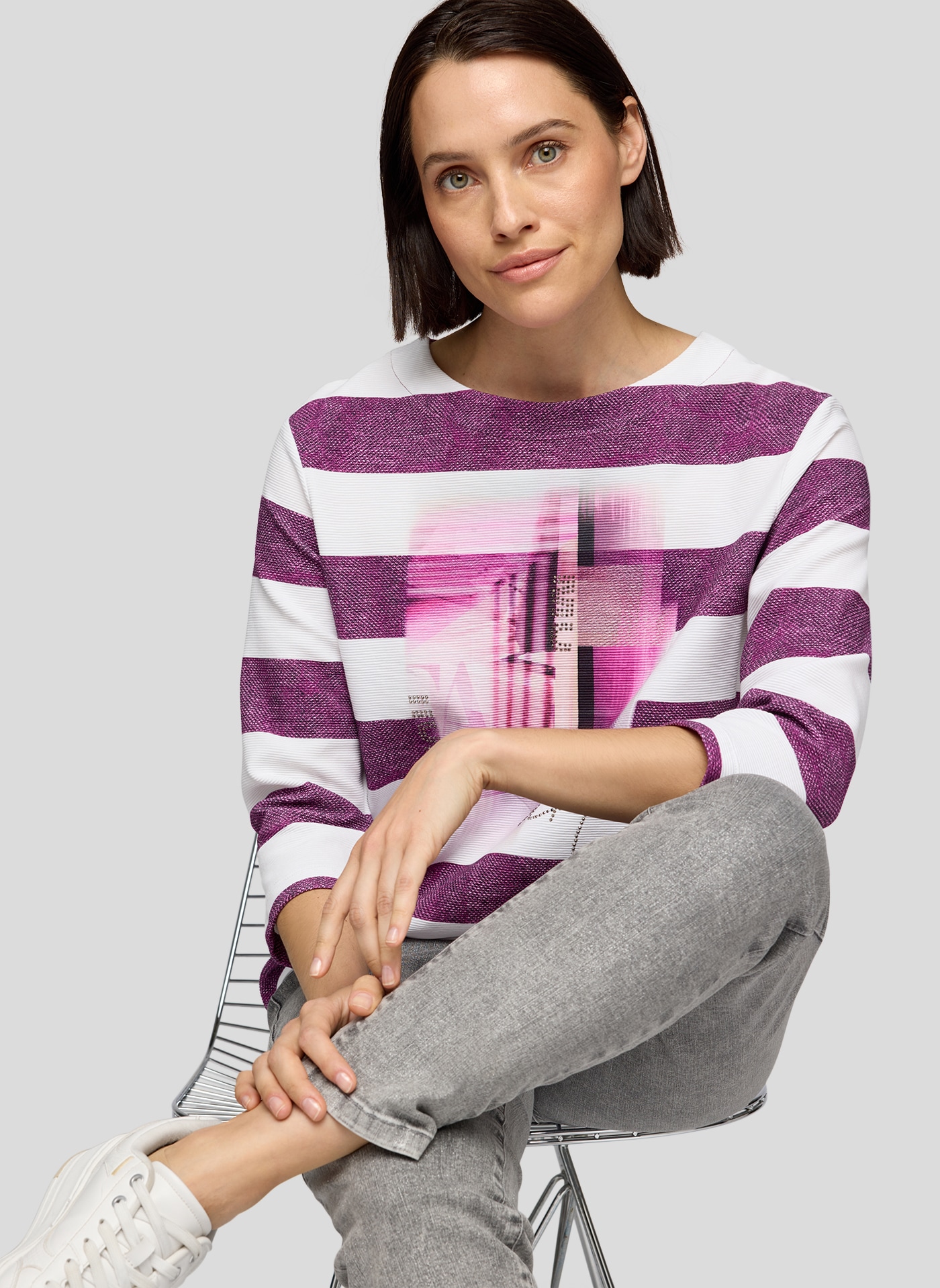 Rabe 3/4-Arm-Shirt im Streifen-Design und mit Print