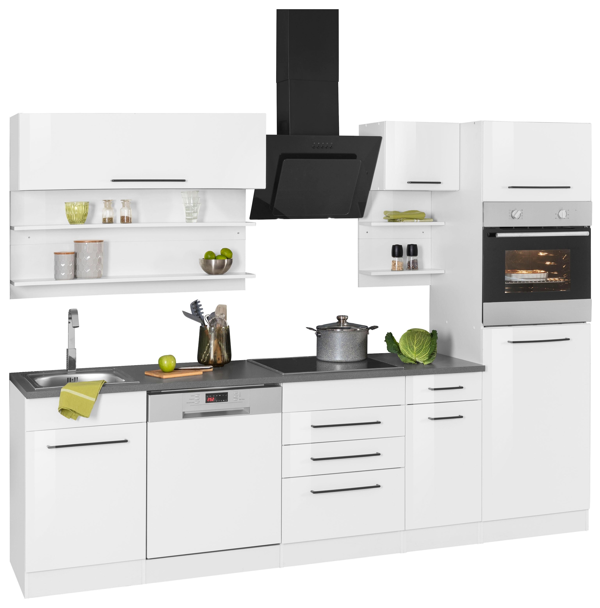 KOCHSTATION Küchenzeile »KS-Tulsa«, ohne E-Geräte, Breite 270 cm, schwarze Metallgriffe, MDF Fronten