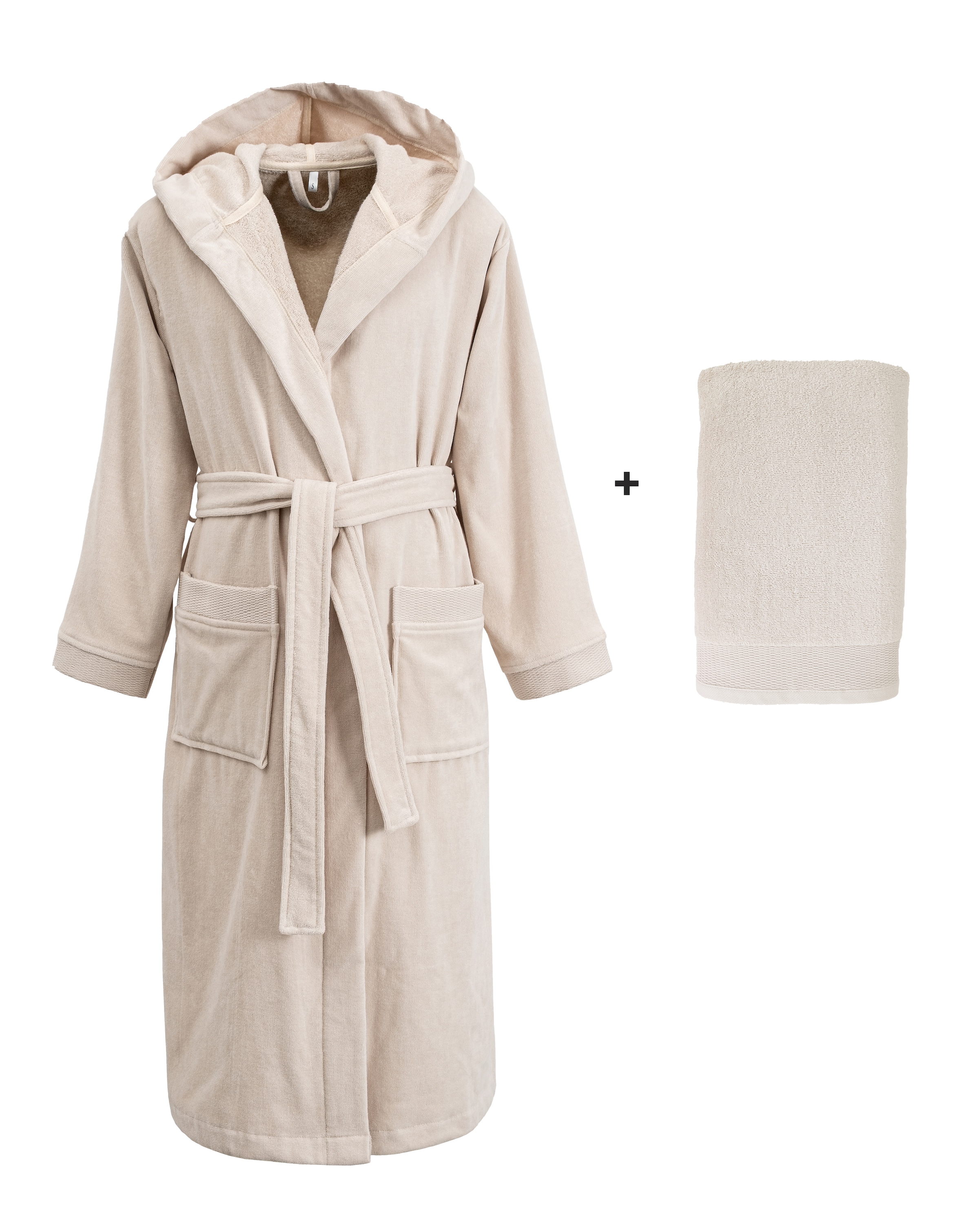 OTTO home Unisex-Bademantel »Fenya, 330 g/m², ideal für Sauna & Spa, Hotelbademantel, Morgenmantel«, (1 St.), Reißverschlusstaschen, weich mit GRATIS-Zugabe: 1x Duschtuch 70x140 cm