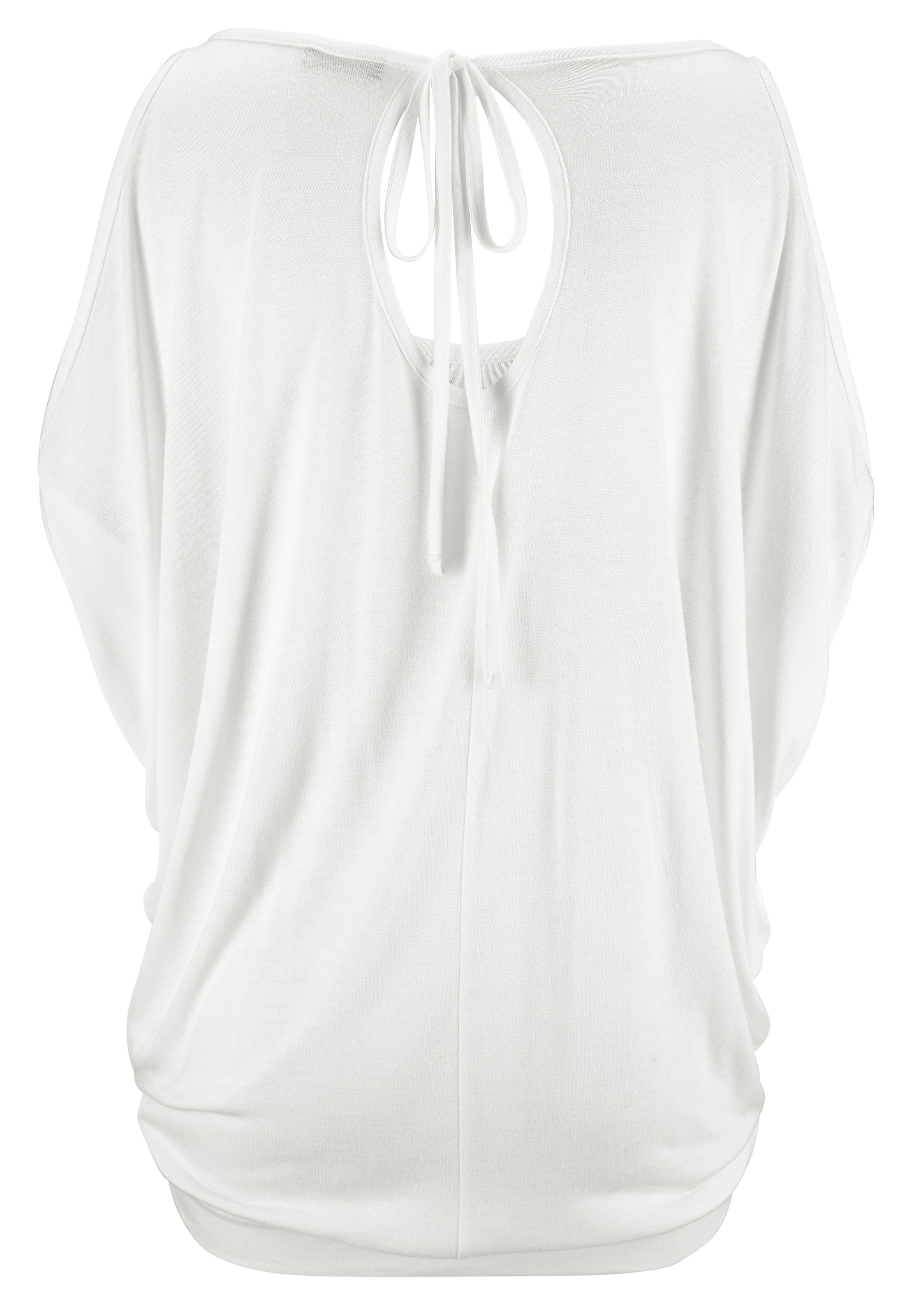 Longshirt, Schulterschlitzen, Strandshirt, bei mit LASCANA schulterfrei ♕ Kurzarmshirt,