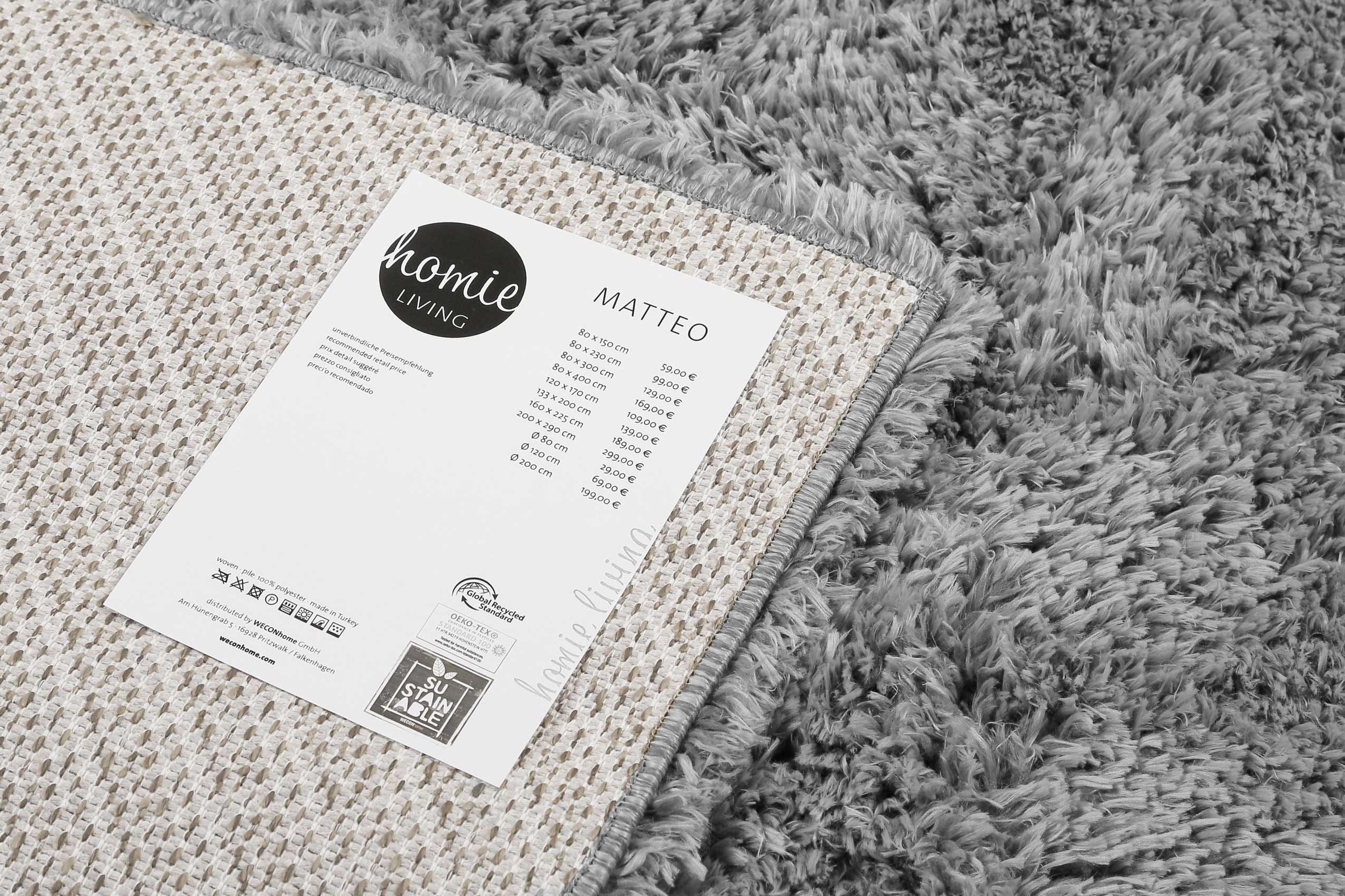 Homie Living Hochflor-Teppich »Matteo HL-0961«, rechteckig, 50 mm Höhe, 100% recyceltem PET, Langflor, Shaggy, Wohnzimmer