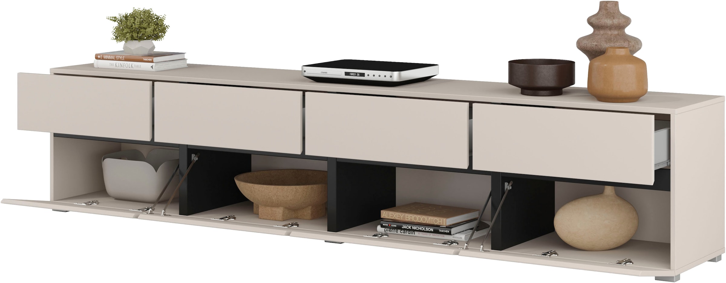 OTTO home Lowboard »Cross,Breite 225 cm, moderne grifflose TV-Kommode« TV-Schrank mit viel Stauraum, TV-Board