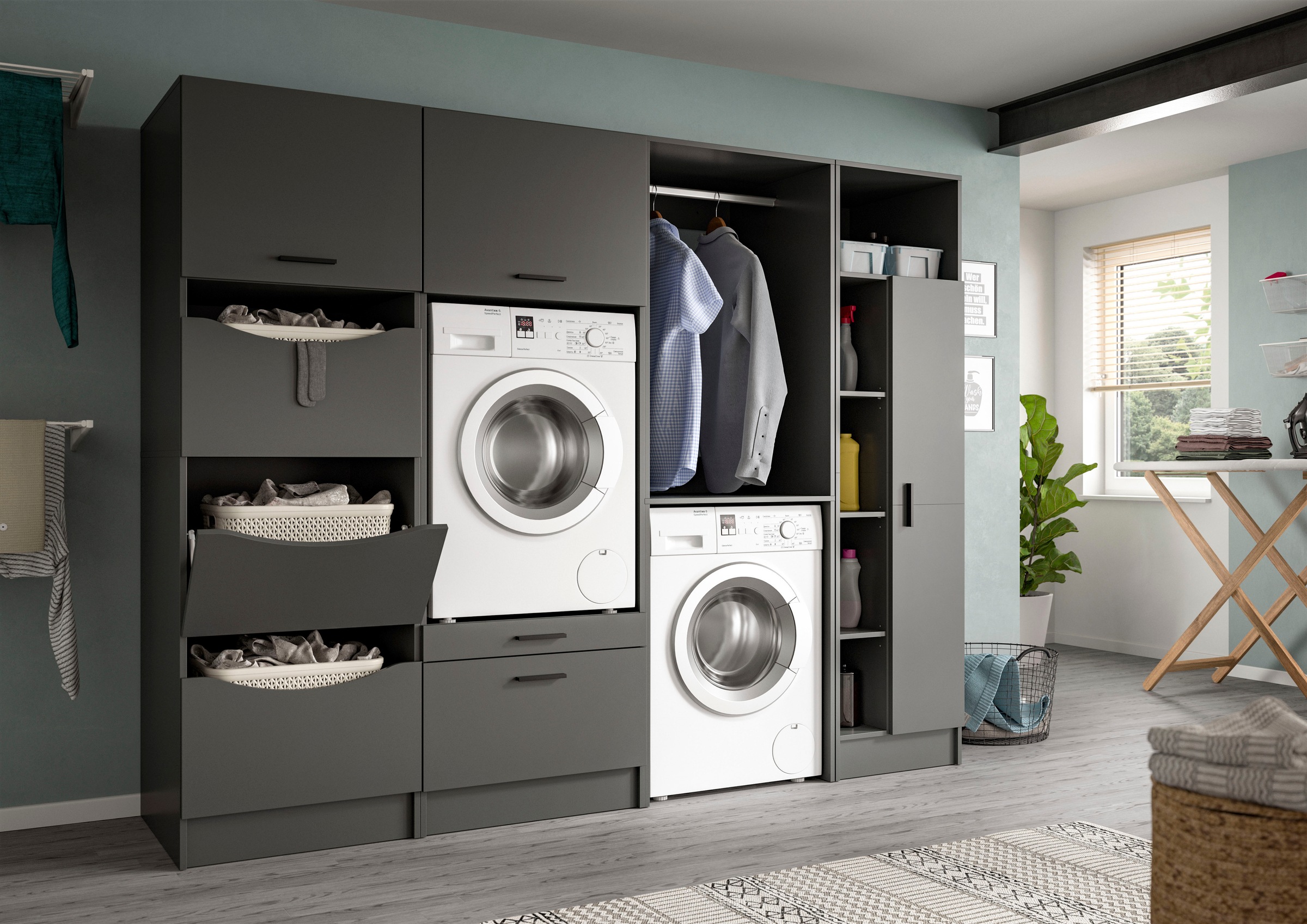 welltime Mehrzweckschrank »FALAS,  Höhe 195cm, 1 Tür, 1 Kleiderstange, 5 offene Fächer« in verschiedenen Farben erhältlich, 1 Stk. tlg. Universalschrank, Wäscheschrank, Badezimmer, Hauswirtschaftsschrank