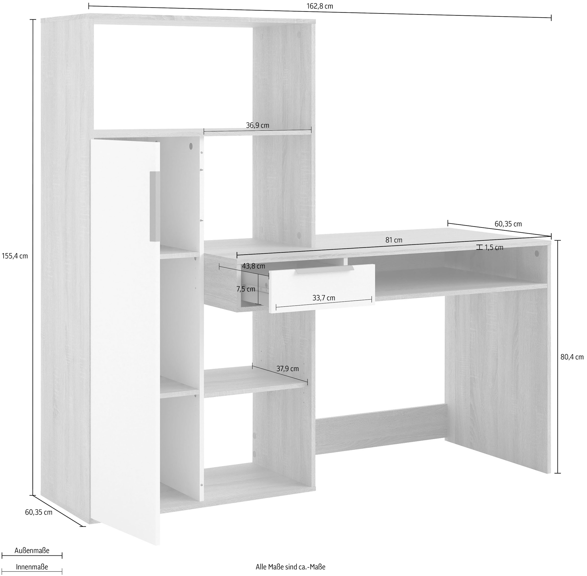 Home affaire Regal-Schreibtisch »Plus«, mit vielen Stauraummöglichkeiten, zeitloses Design