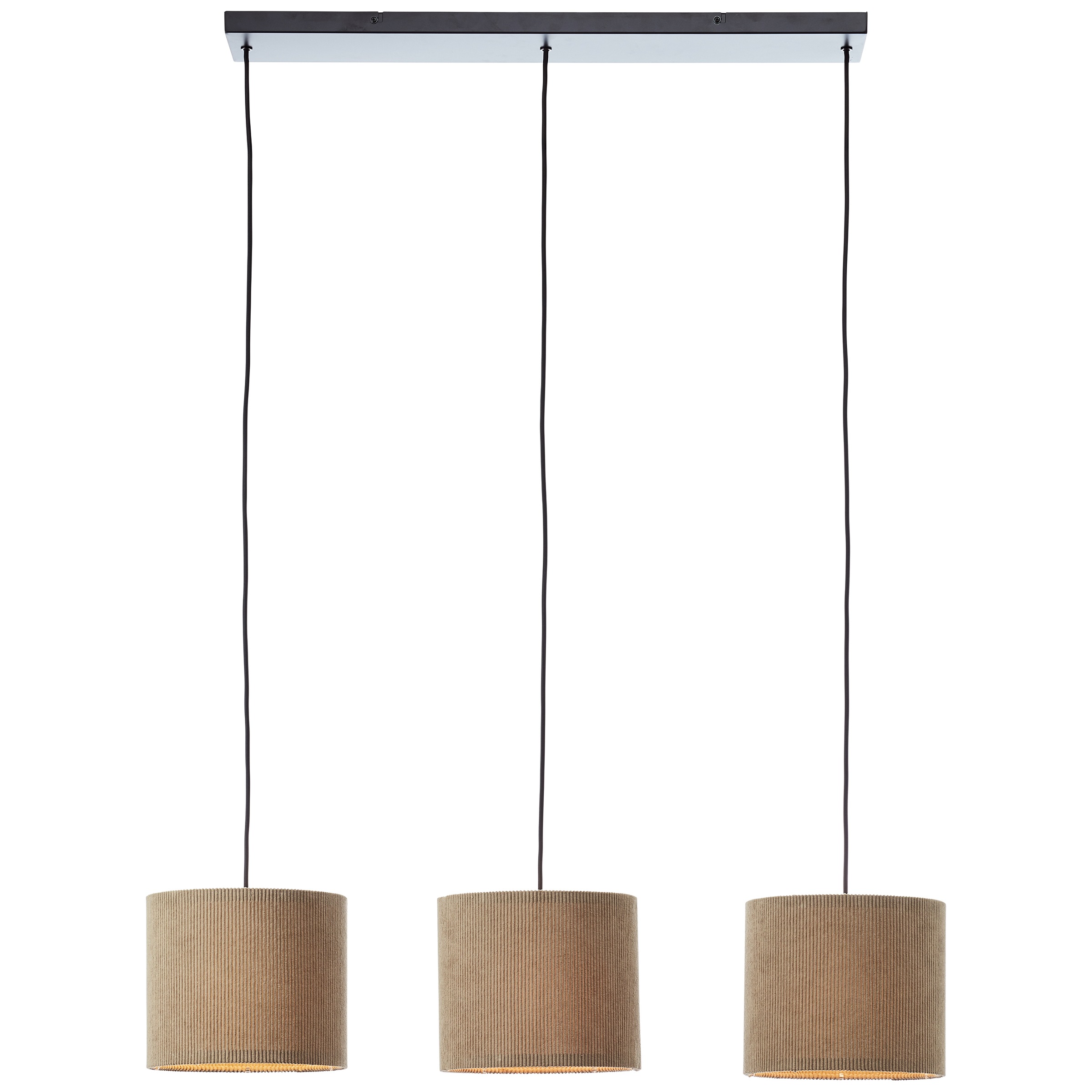 Brilliant Pendelleuchte »Tony«, 3 flammig, Leuchtmittel E27 | ohne Leuchtmittel, mit Cord-Lampenschirm, 150 x 94 x 23 cm, 3x E27, kürzbar, Textil, grau
