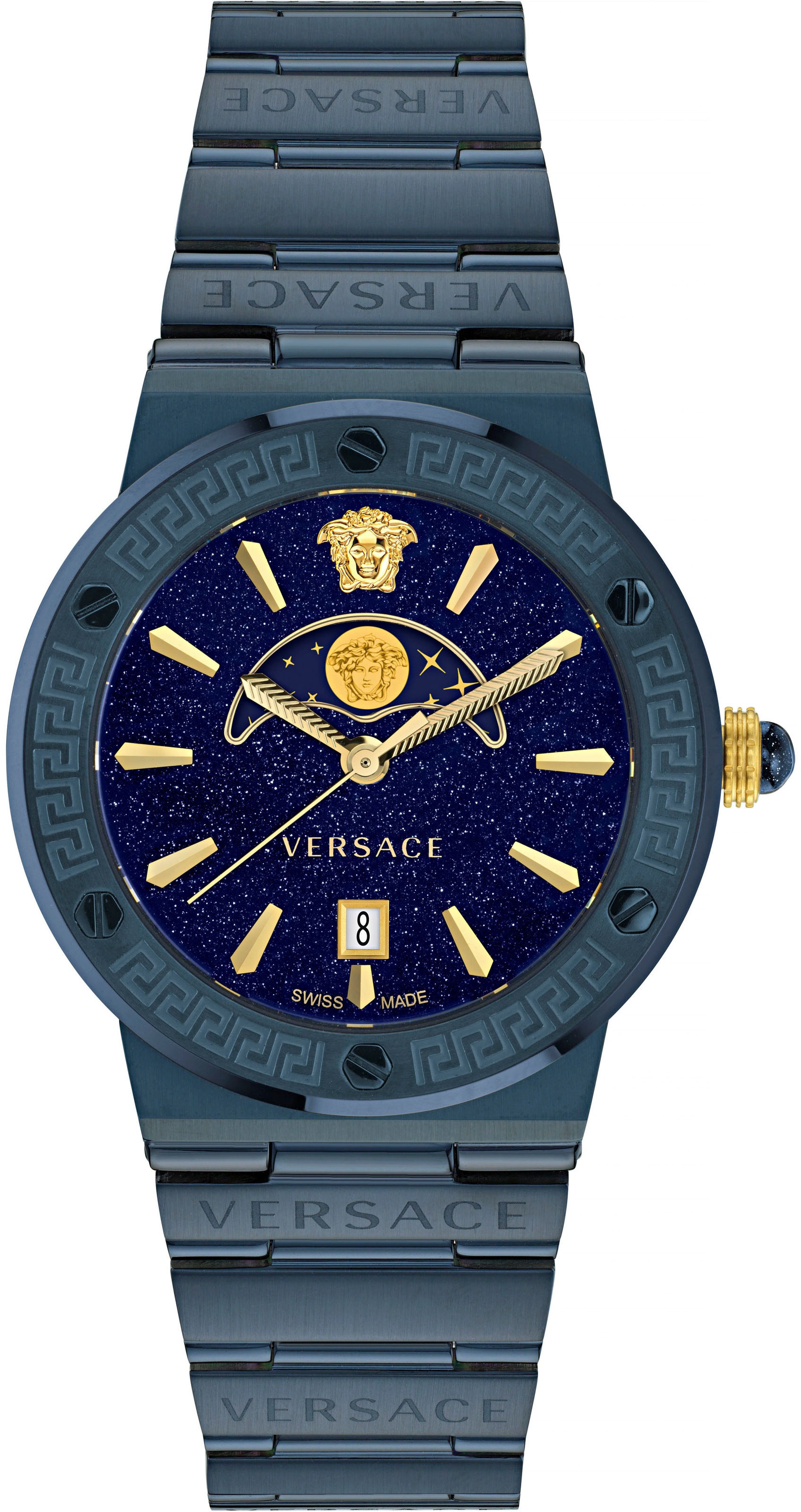 Versace Quarzuhr »GRECA LOGO MOONPHASE, VE7G00423«, Armbanduhr, Damenuhr, Saphirglas, Datum, Swiss Made