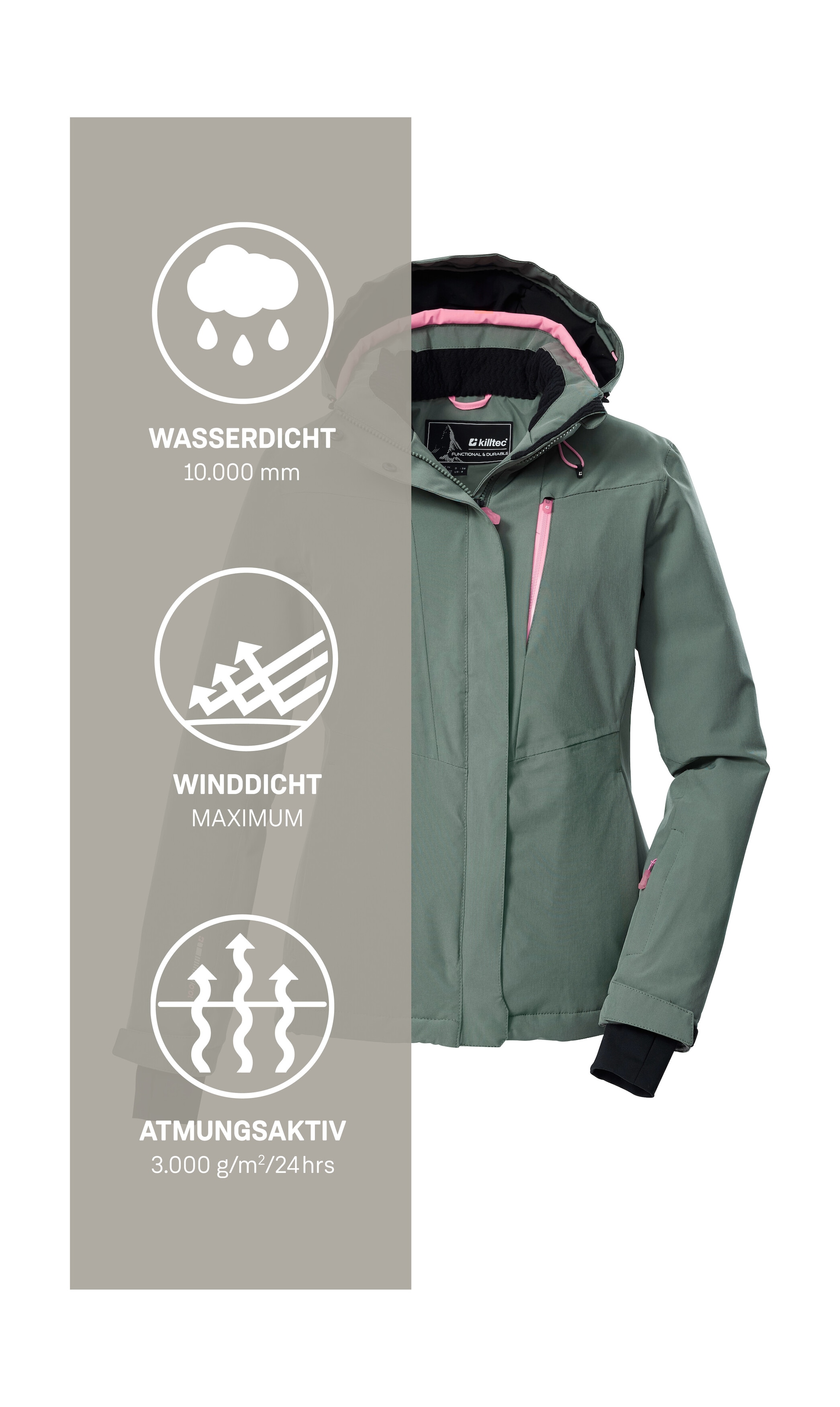 Killtec Skijacke »KSW 25 WMN SKI JCKT«, Atmungsaktive, wasserdichte Skijacke mit abnehmbarer Kapuze