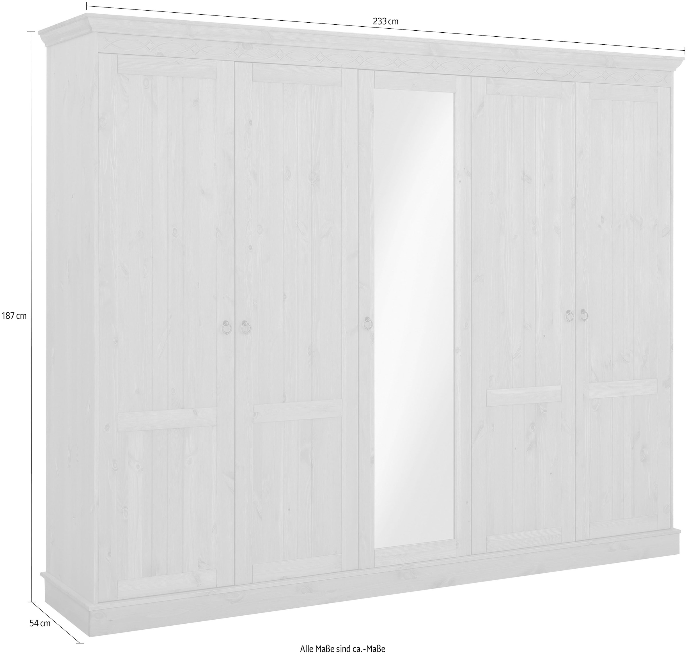 Home affaire Drehtürenschrank »Indra«, (3 Breiten: 100/145/233 cm H/T ca.187/54 cm), aus massiver Kiefer, mit Spiegel bei der 3- und 5trg.Variante