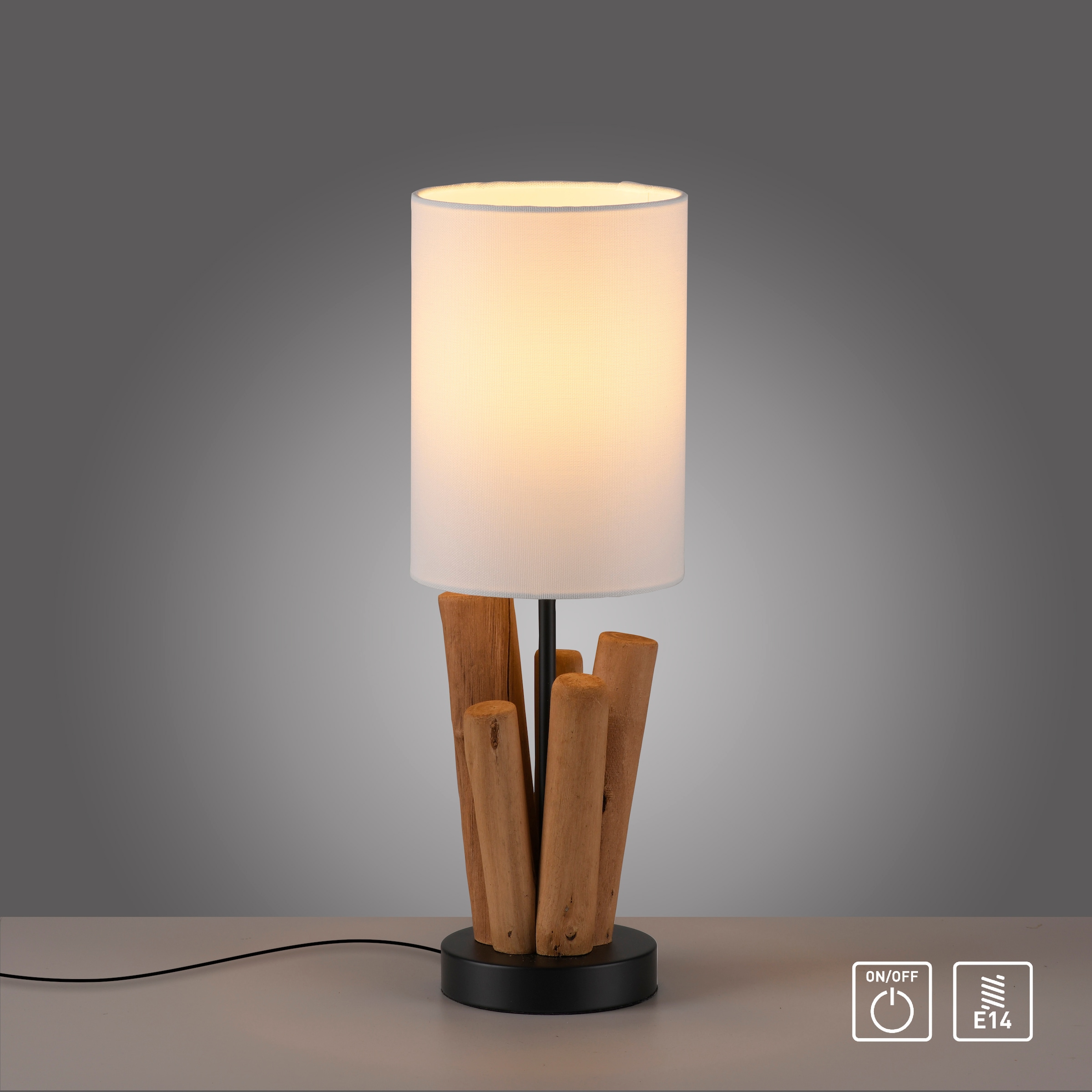 OTTO home Tischleuchte »Heddle« E14 1 Stk. Holz - Optik, Vintage Style, Schnurschalter, Tischlampe