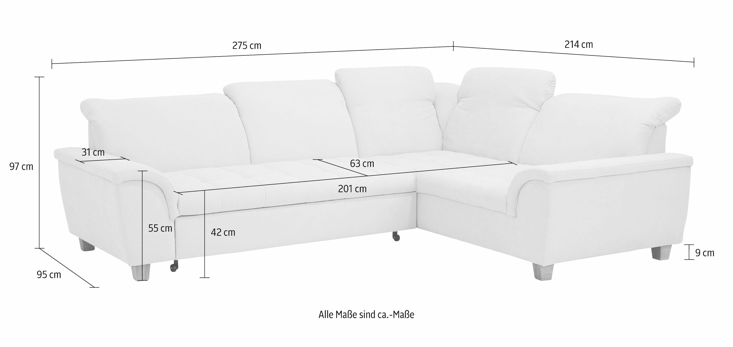 Home affaire Ecksofa »Lyla fester Sitzkomfort, bequeme Armlehnen, Breite 275cm, L-Form« wahlweise mit Rückenfunktion und Bettfunktion