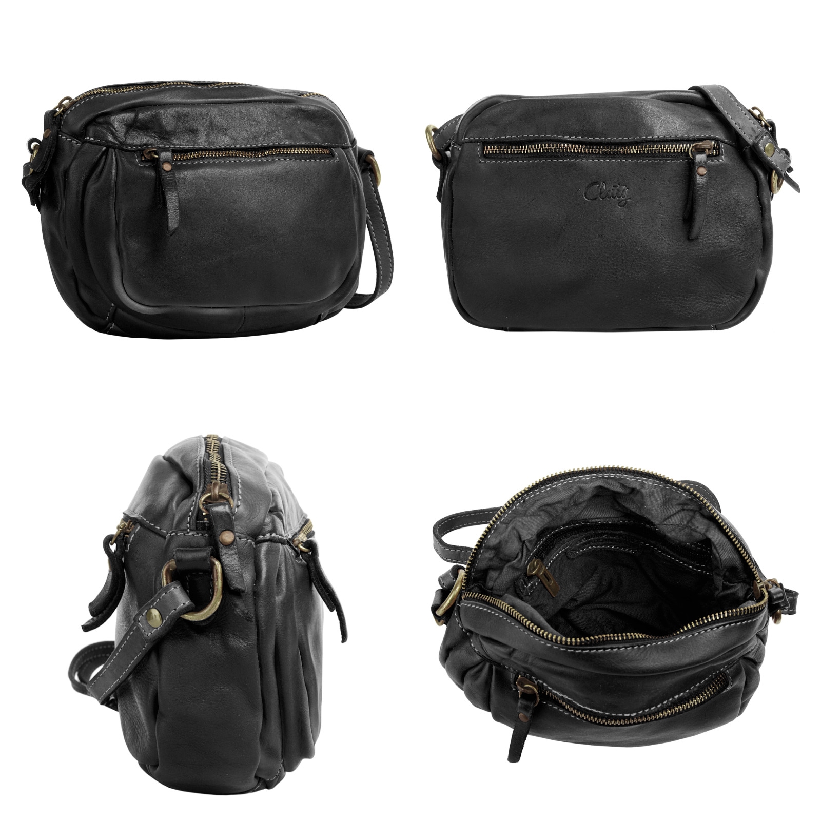 Cluty Umhängetasche, echt Leder, Made in Italy