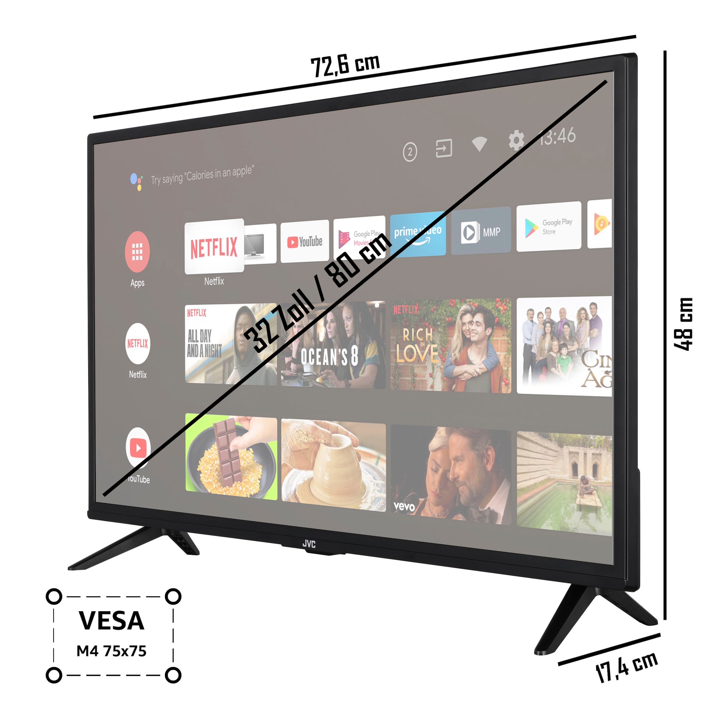 JVC LED-Fernseher »LT-32VAH3255«, TV 80 HD 3 Jahre Zoll, ready, UNIVERSAL | cm/32 XXL Garantie Smart-TV-Android ➥