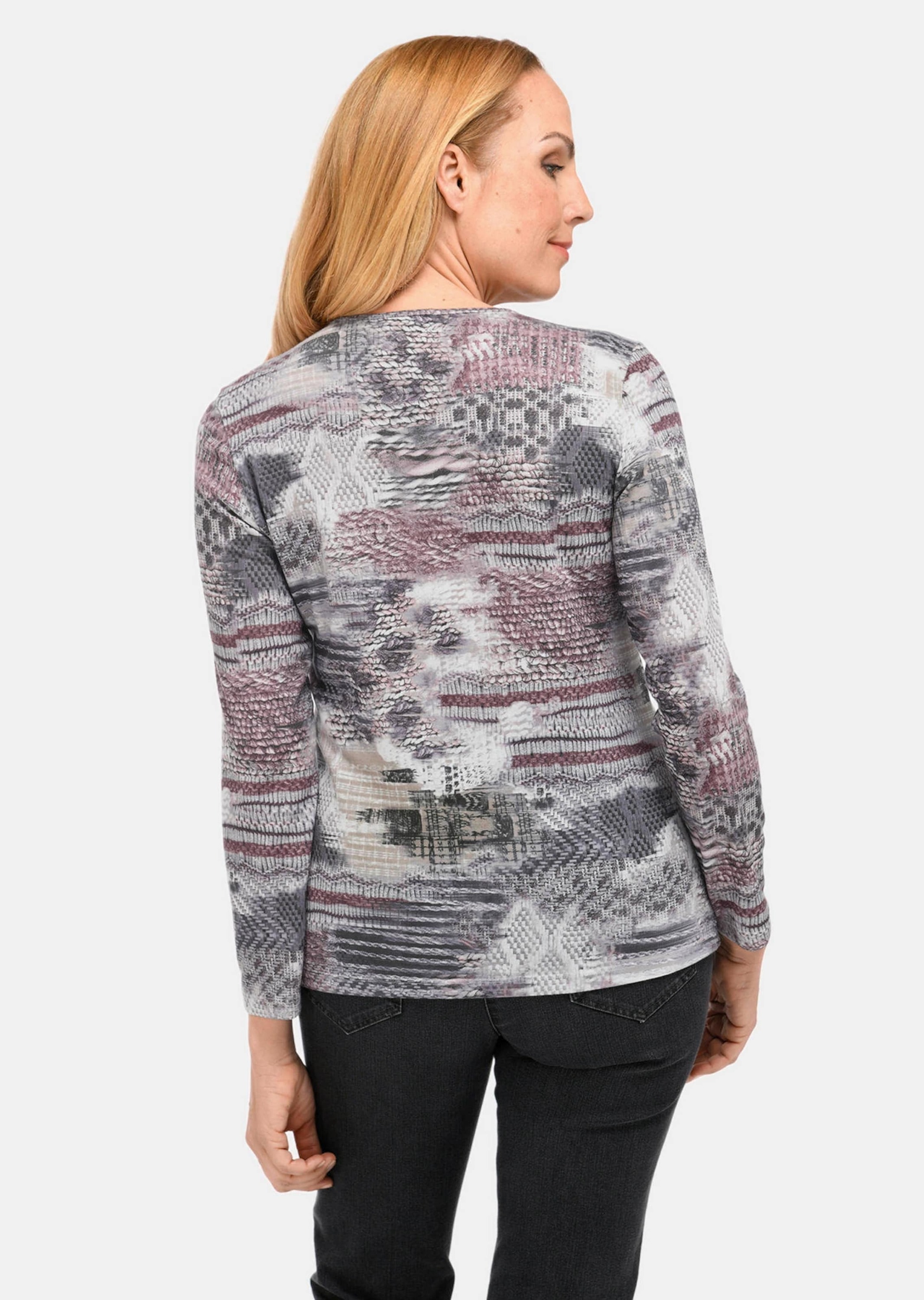 GOLDNER Print-Shirt »Kurzgröße Leichtes Druckshirt mit Allover-Design« Druckmix verschiedener Strickstrukturen
