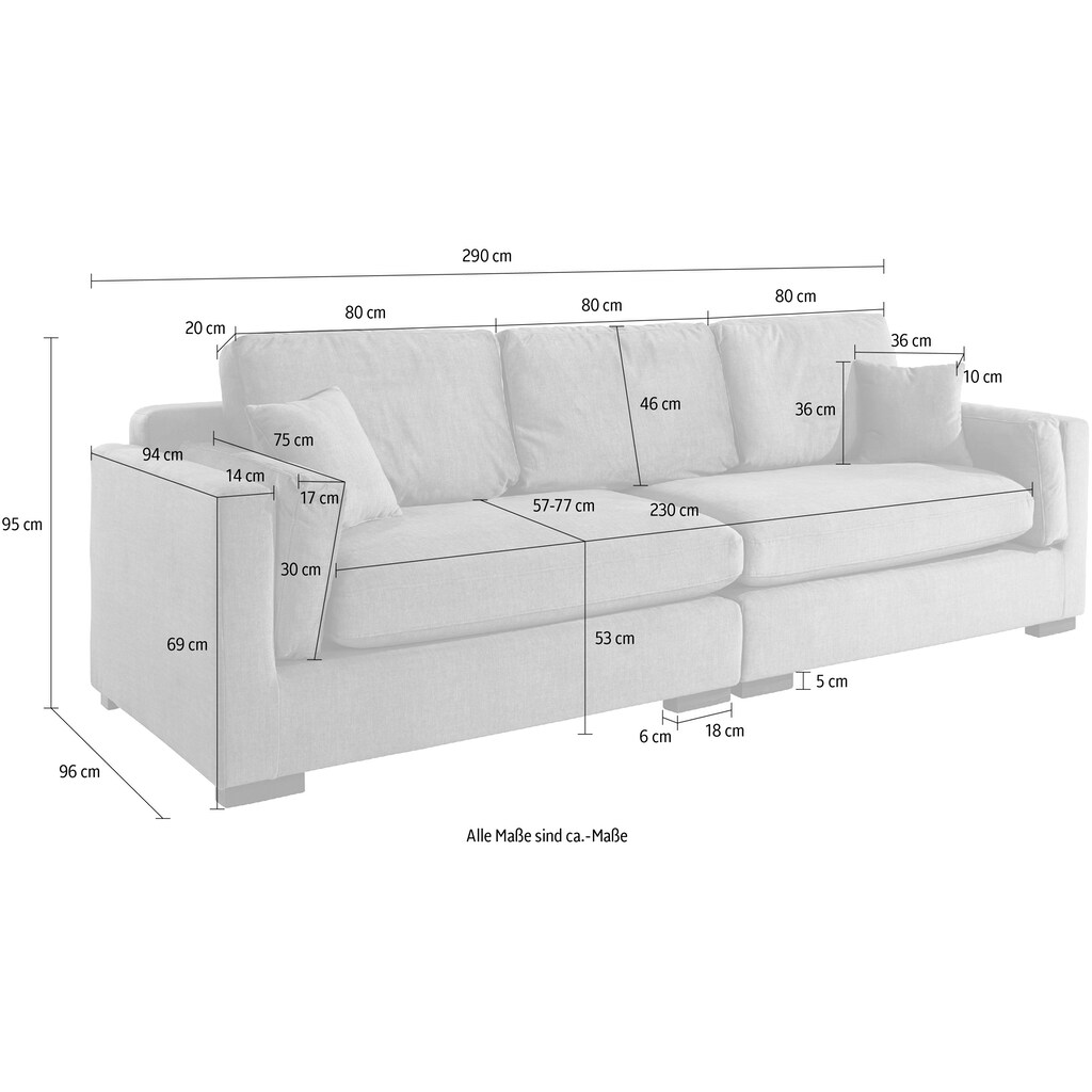 Timbers Big-Sofa »Fresh Pond«, weicher Sitzkomfort, in vielen Bezugsqualitäten und Farben, B/T/H: 290/96/95 cm