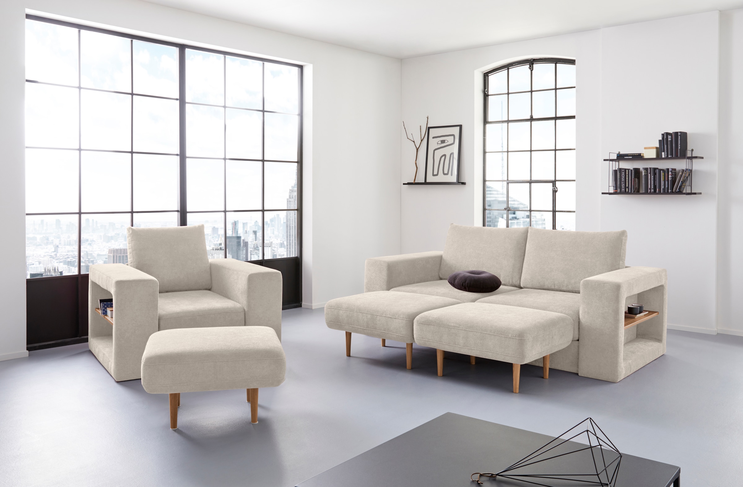 LOOKS by Wolfgang Joop Sessel »Looksvb«, Verwandlungssessel: aus Sessel wird Sessel mit 1 Hocker, Regalfunktion