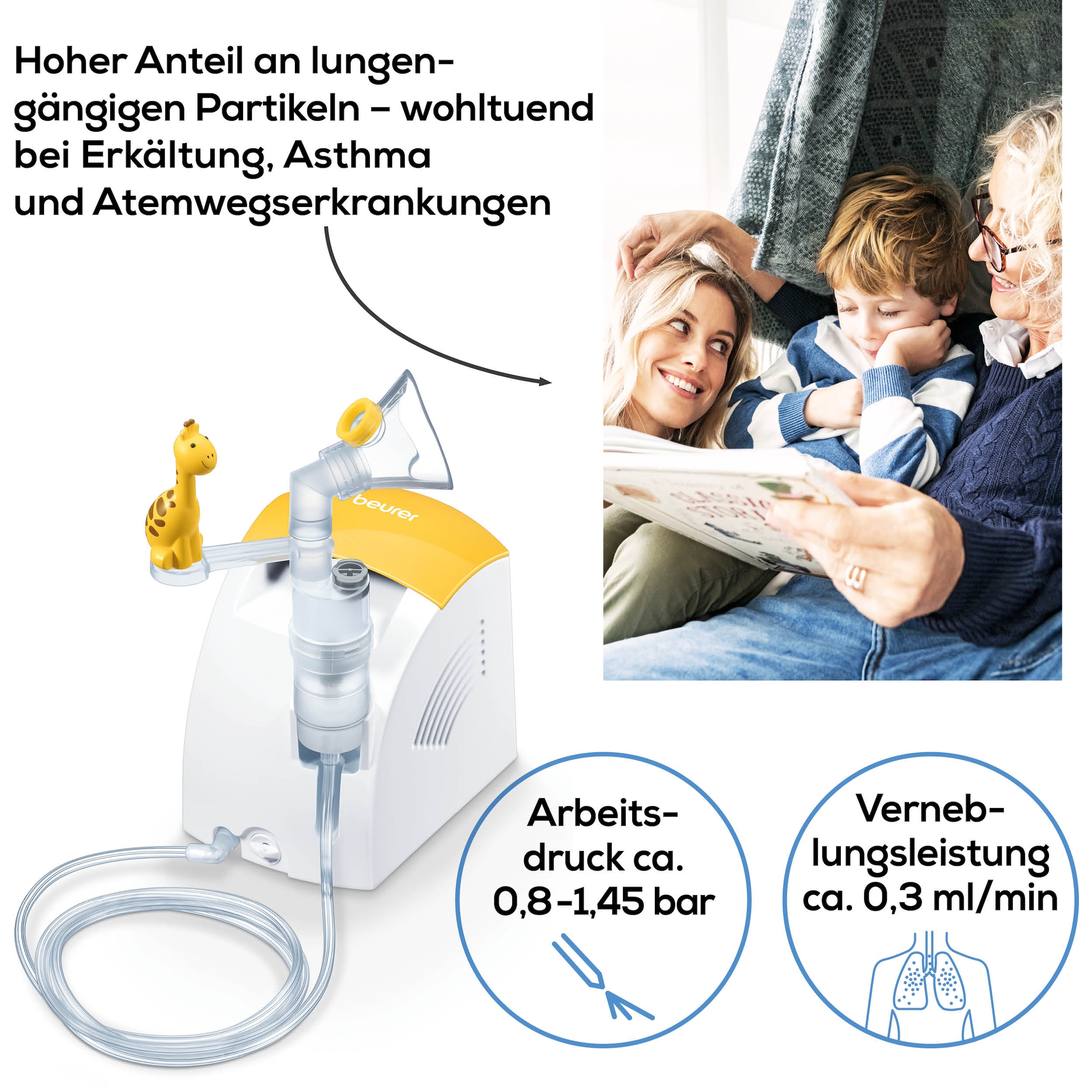 BEURER Inhalationsgerät »IH 26 Kinder Inhalator, Behandlung der oberen und unteren Atemwege«, (Set, 12 tlg.), Kinderfreundliches Design, zur Anwendung bei Erkältung, Asthma, etc.