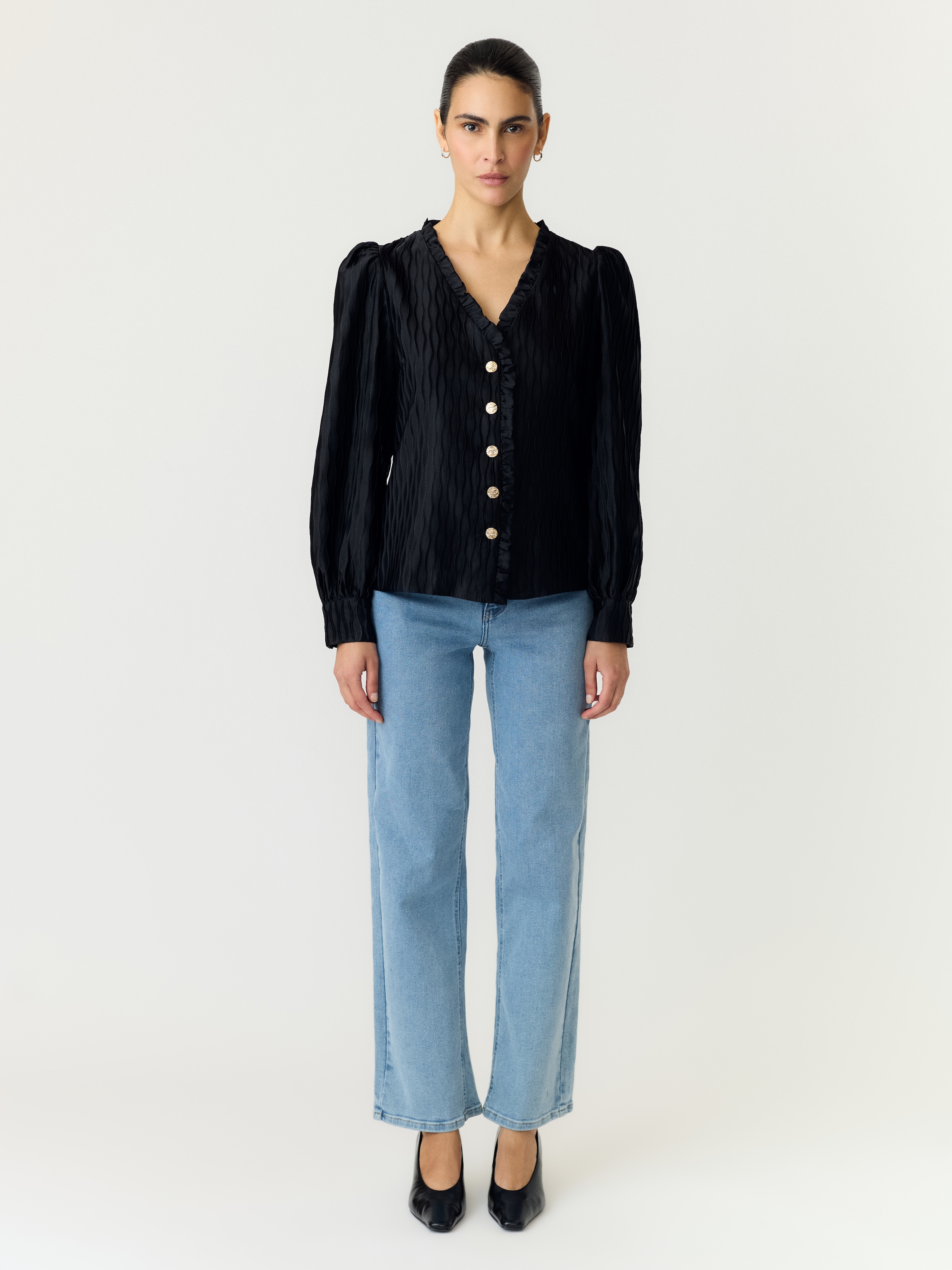 Y.A.S Langarmbluse »YASRIPPLE LS V-NECK SHIRT S. NOOS« Polyester
