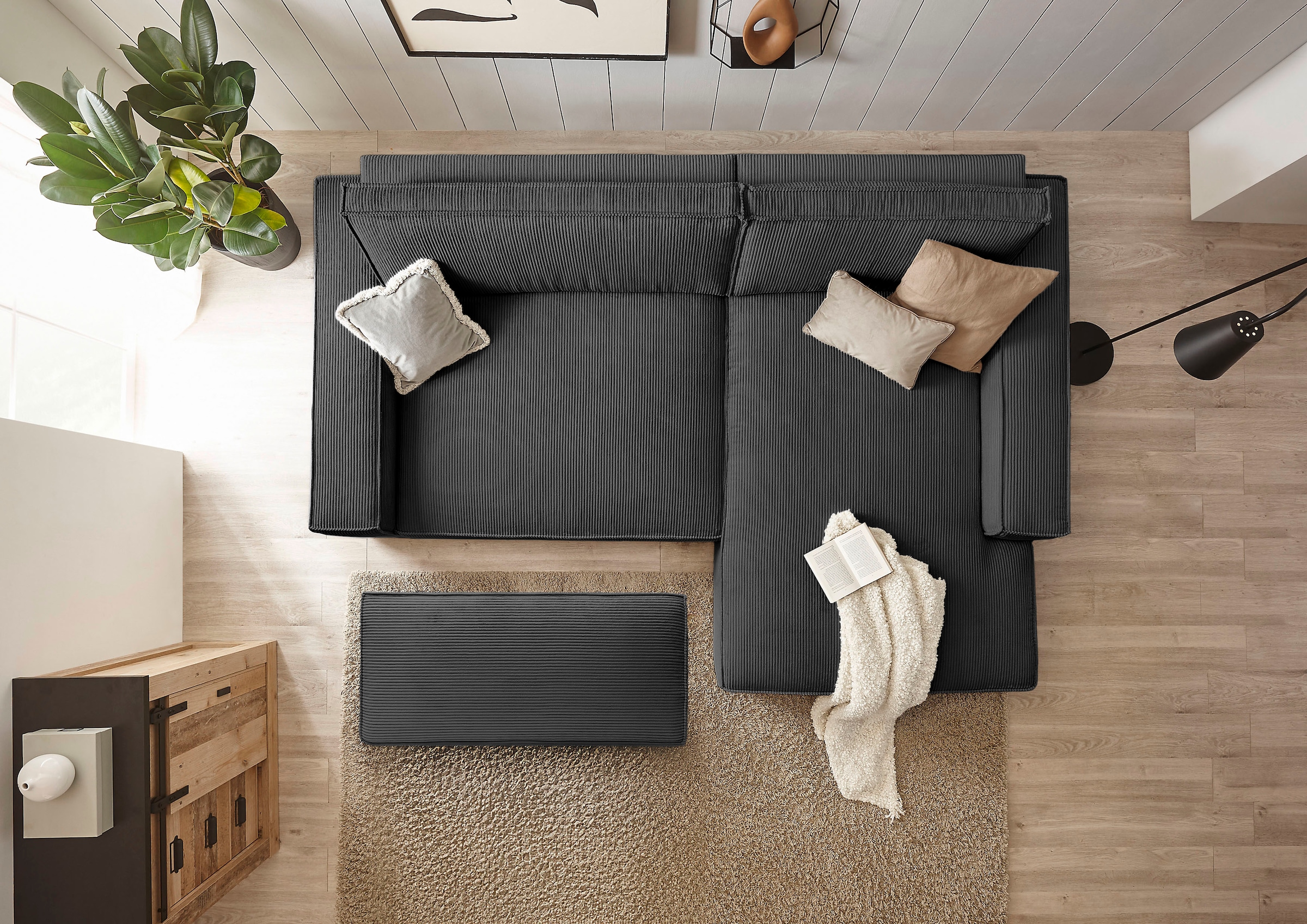Home affaire Polsterecke »NEU: SHERWOOD XXL tief, L-Form mit Schlaffunktion, Big-Sofa mit Hocker« stellbar zum Schlafsofa (Krokodilverbinder), Cord, Leinenoptik,