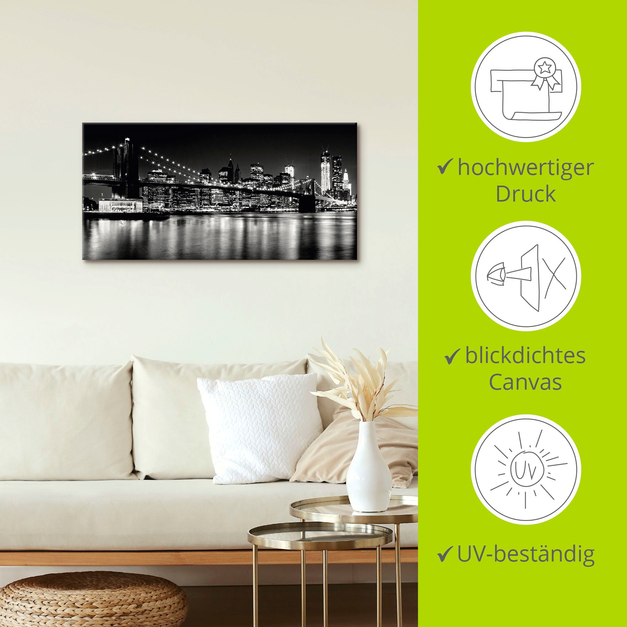 Artland Leinwandbild »Nächtliche Skyline Manhattan I« Amerika 1 Stk. tlg. auf Holzrahmen gespannt