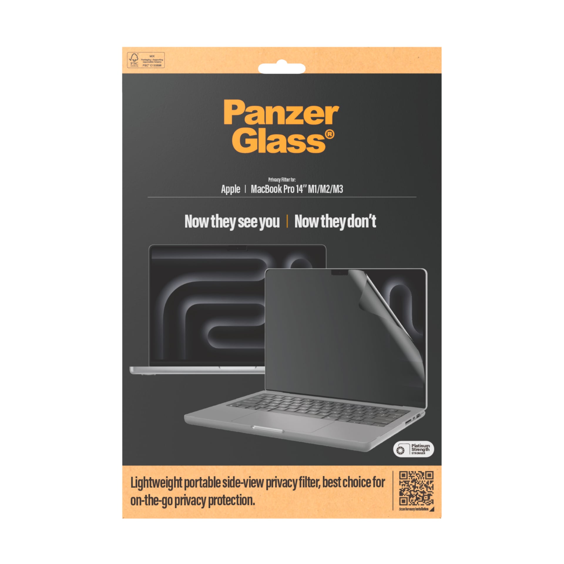 CARE by PanzerGlass Displayschutzfolie »Privacy Filter Screen Protector«, für Apple MacBook Pro 14 (M1/M2/M3/M4), Displayschutz, Schutzfolie, Blickschutz, kratz- & stoßfest