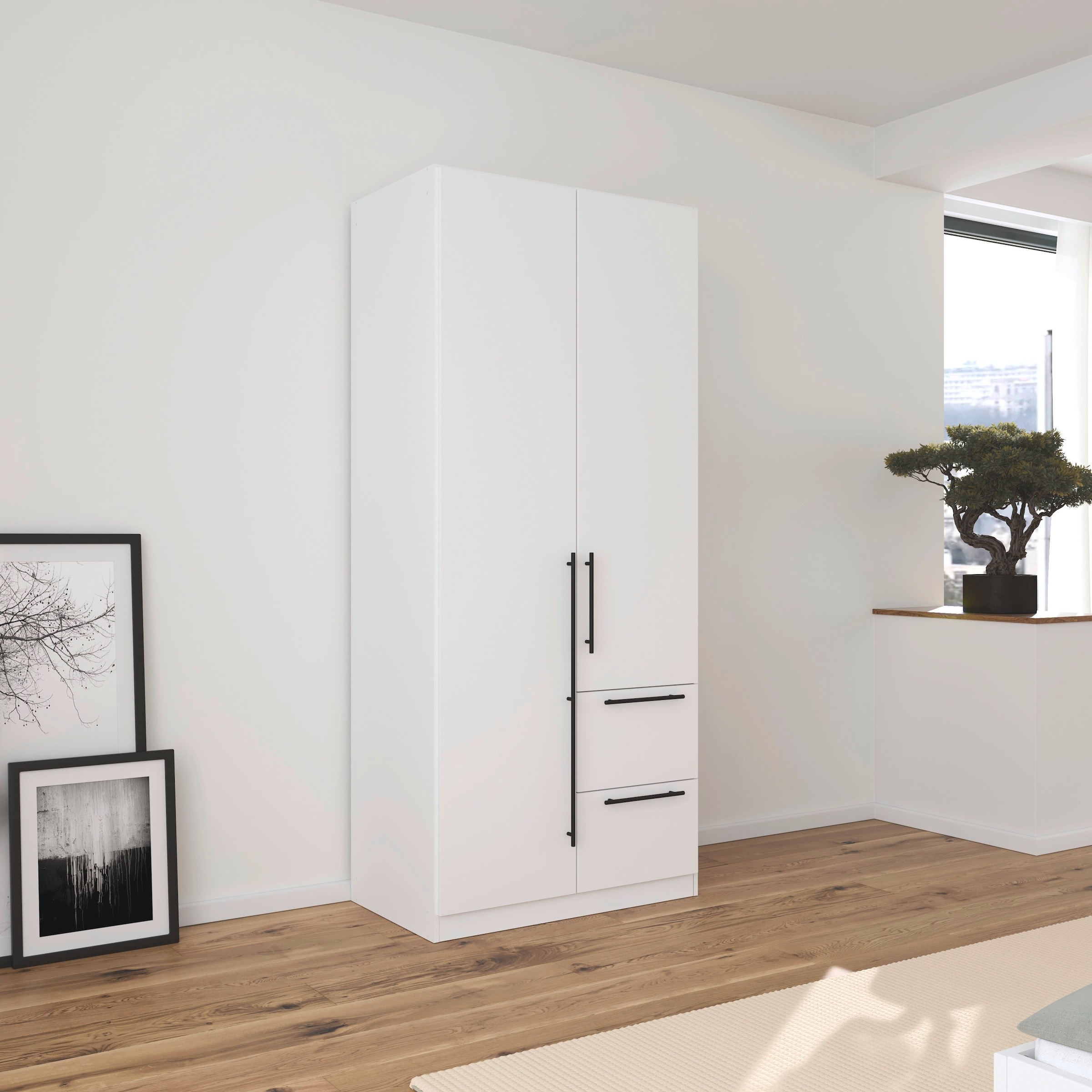 rauch Kleiderschrank »Drehtürenschrank Schrank Garderobe Wäscheschrank Schlafzimmer AVOLA« in 3 verschiedenen Ausstattungen BASIC/CLASSIC/PREMIUM,  mit hochwertigen Stangengriffen aus Metall in Schwarz MADE IN GERMANY